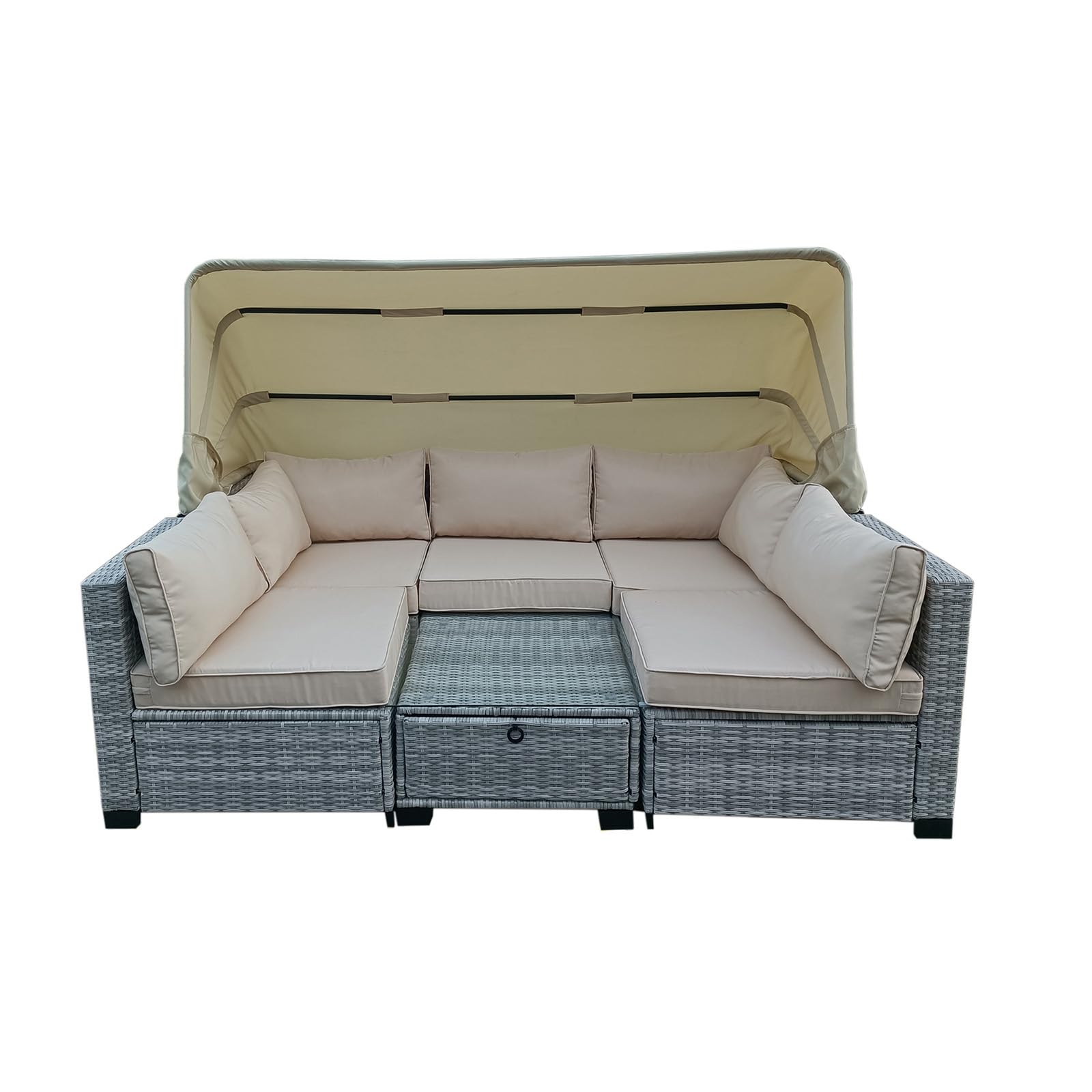 HTI living Loungemöbel Grau/Beige 6-teiliges Set Outdoor Sofa Gartenlounge Gartensofa