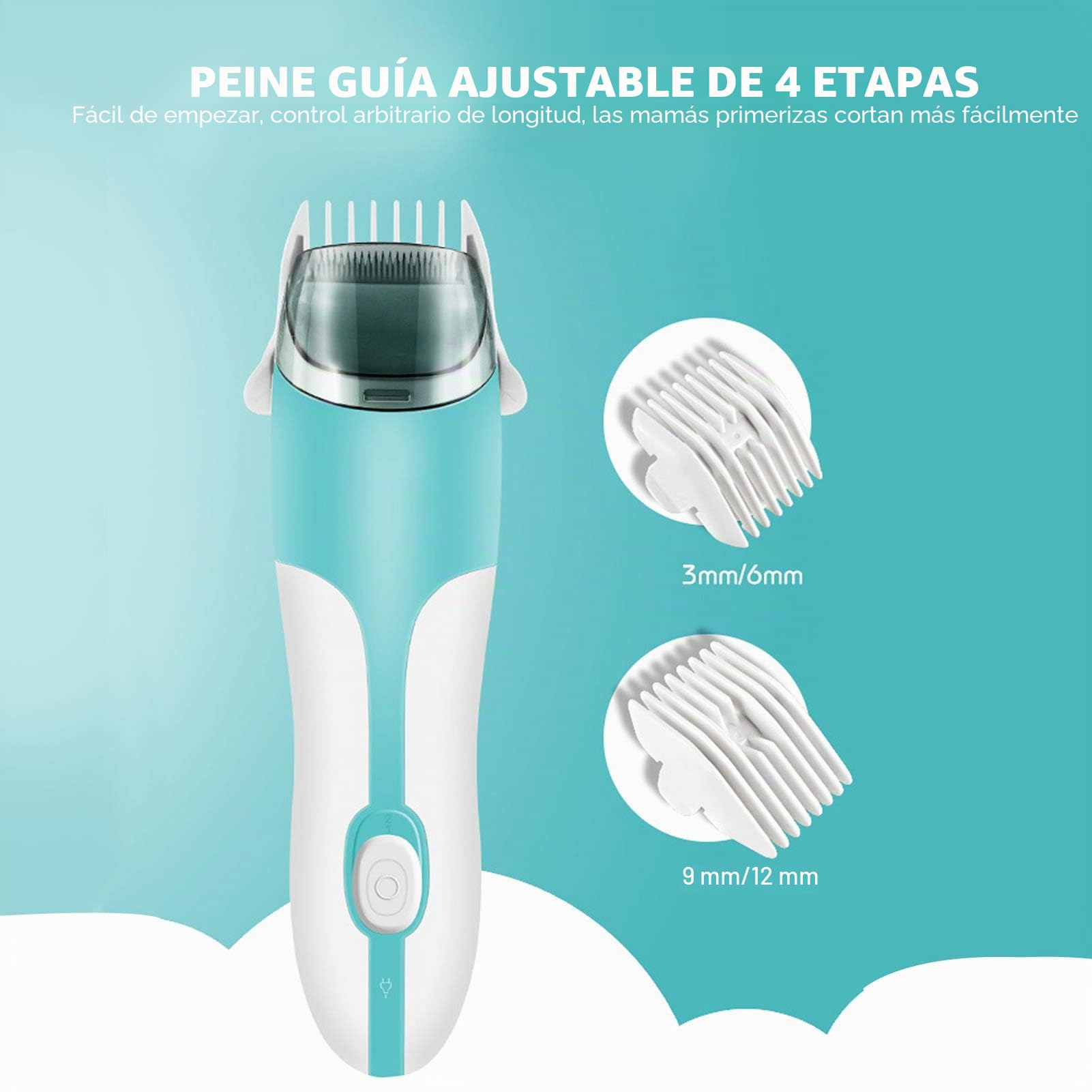 Cortadora de pelo para bebé, ultra silenciosa con peine guía, kit de corte inalámbrico recargable impermeable