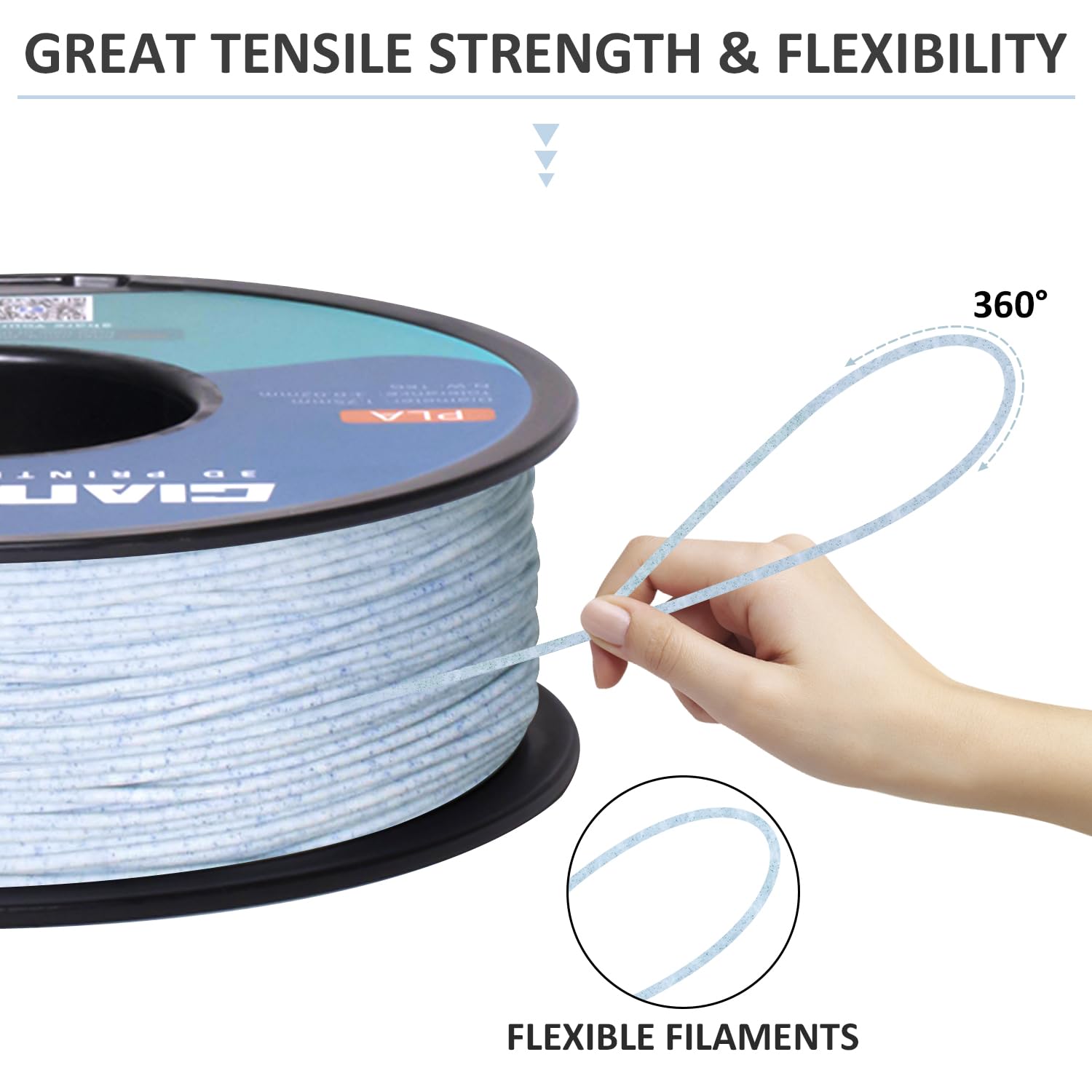 Giantarm Filamento PLA 1,75 mm, Filamento per Stampante 3D PLA Marmo Blu, Bobina da 1 kg