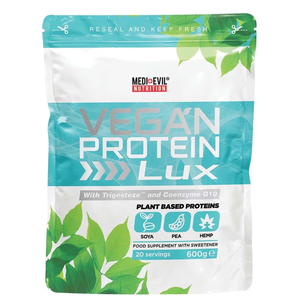 Medi-EvilNutrition Vegan Protein Powder, Natural Ingredients, Gluten Free and Vegetarian, Soy Protein, Pea Protein, Vanilla Cream, 600g - 20 Servings (Pack of 1)
