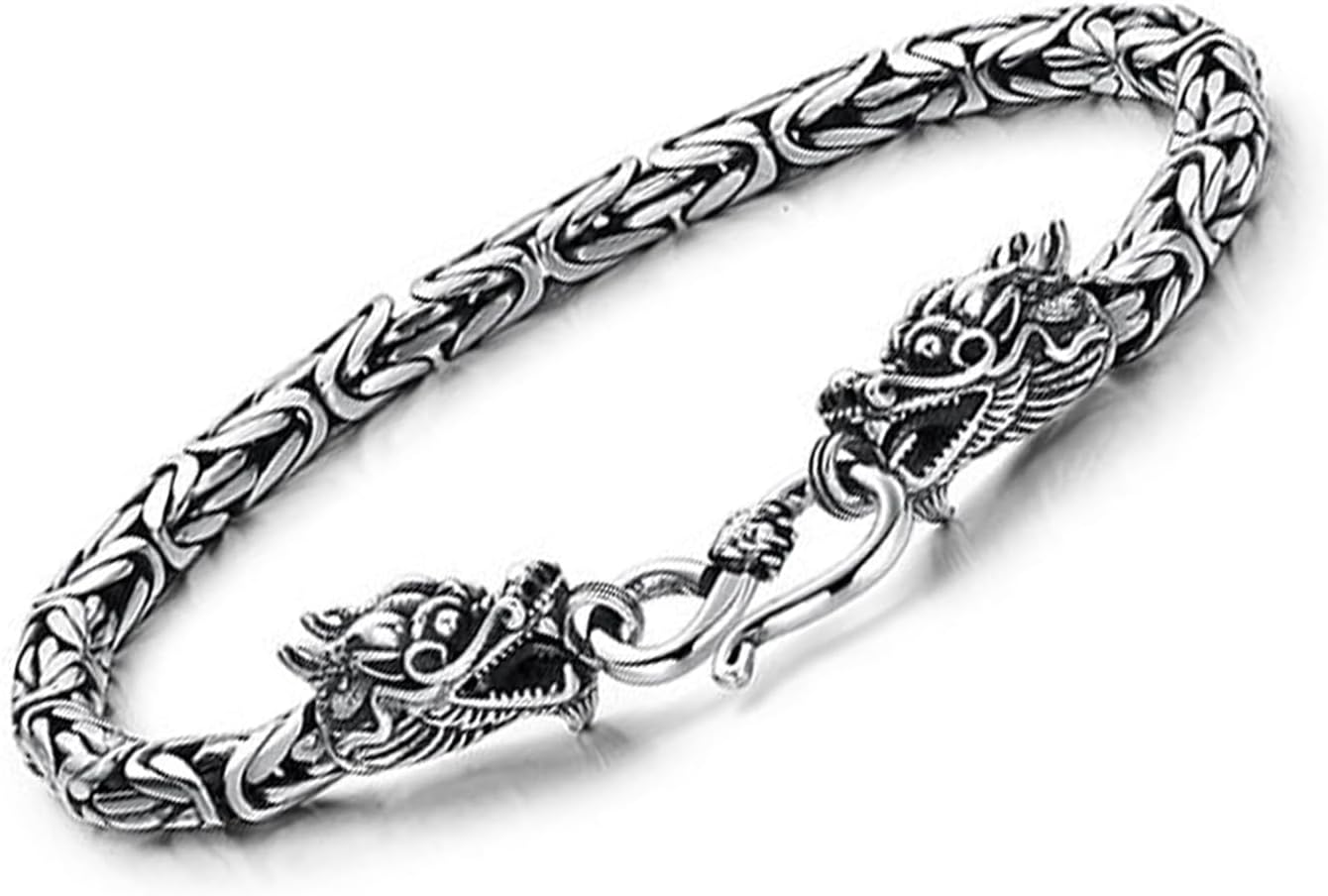 Vintage Dragon Bracelets Double Dragon Head Bracelet, Feng Shui S925 Stering Silver Lucky Bracelet Protection Amulet Wealth Love, Release the Pressure Gifts for Men Women