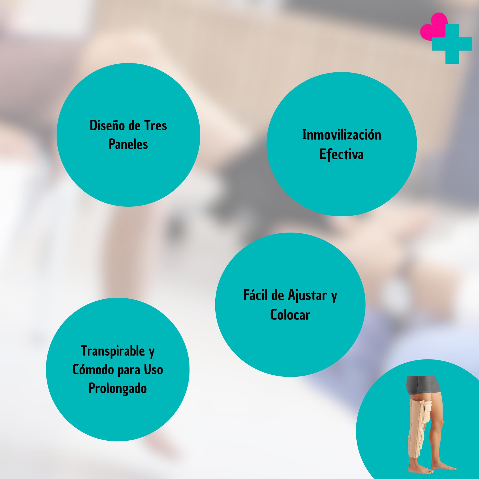 GERCARE Órtesis Inmovilizadora de Rodilla de Tres Paneles 0°. Rodillera Ortopédica Ajustable para Inmovilización Completa. Soporte Postoperatorio y Recuperación de Lesiones (Altura: 50 cm)