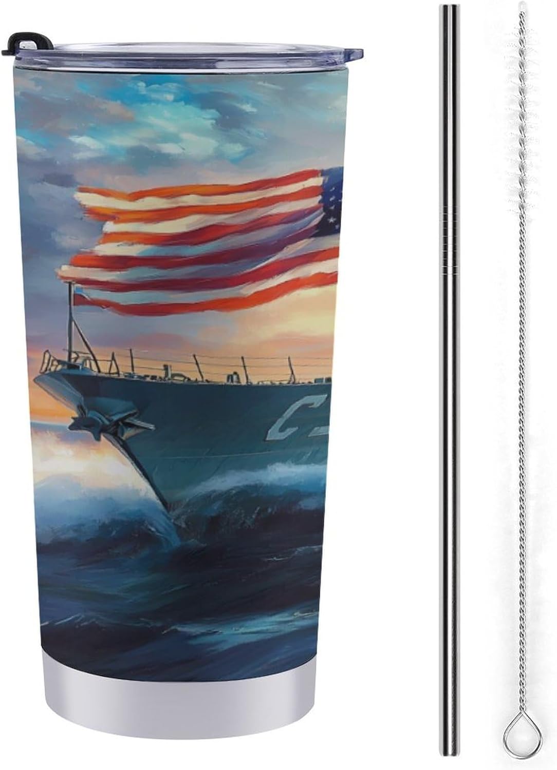 U.S Flag Warship Navy Battleship Travel Coffee Mug Stainless Steel Insulated Tumbler Water Bottle Tea Cup for Home Office