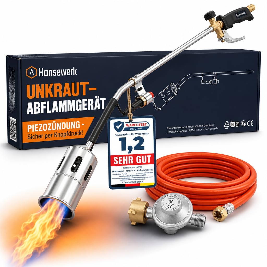 Flameador con encendido piezoeléctrico, incluye regulador de presión y manguera de gas de 5 metros. Quemador de malas hierbas, quemador de gas, quemador de malas hierbas, quemador de gas