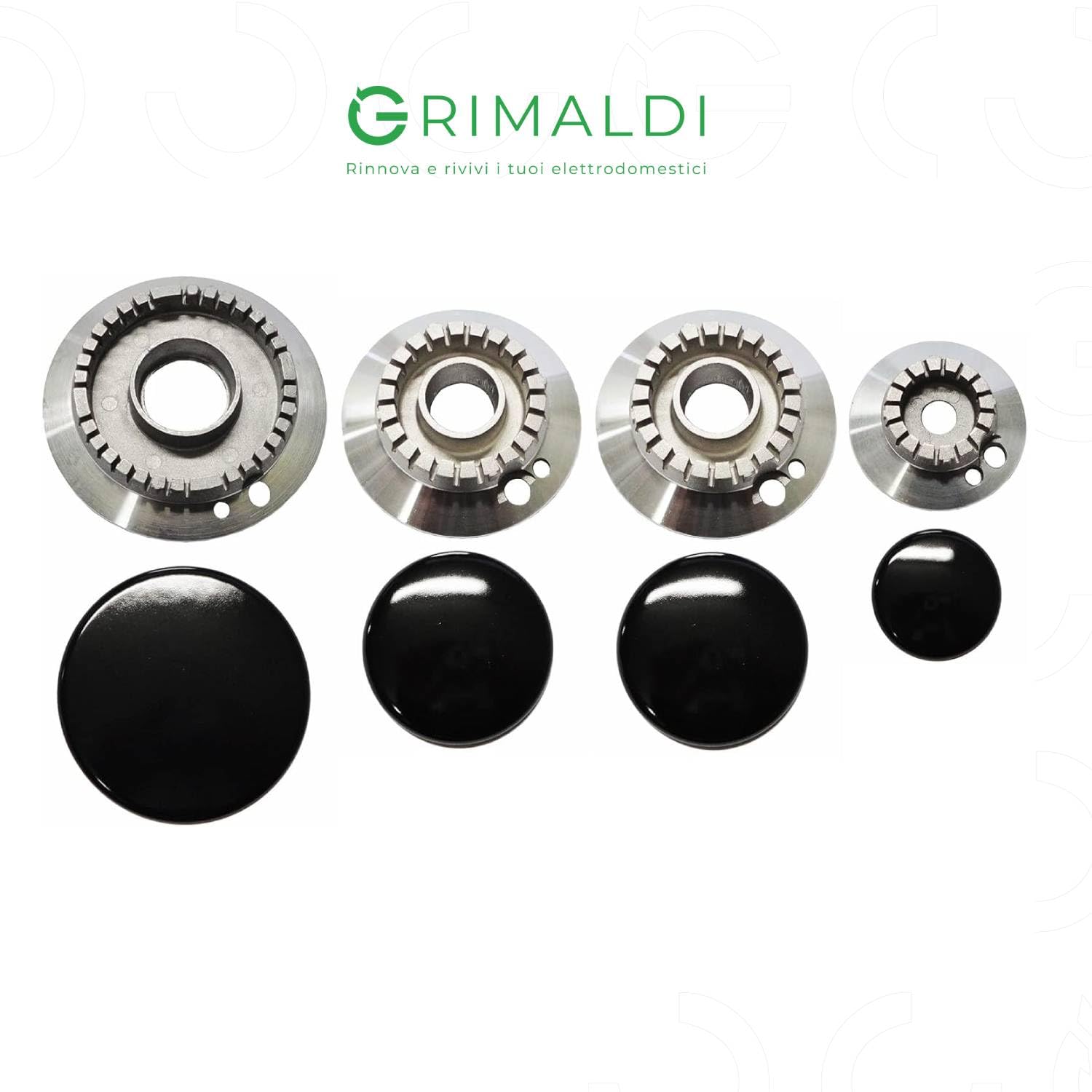 G GRIMALDI Kit 4 Bruciatori Compatibile SMEG 902001 Completi di Piattelli Spartifiamma per Cucina Piano Cottura 4 fuochi - Originale Made in Italy