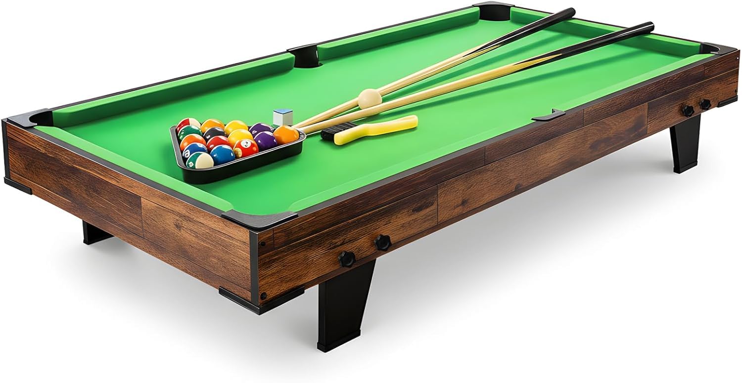 Table de Billard 120cm, Mini Pool avec Accessoires, Snooker Intérieur | Bois de qualité, léger et mobile, design gain de place, montage facile, idéal pour adultes et familles.