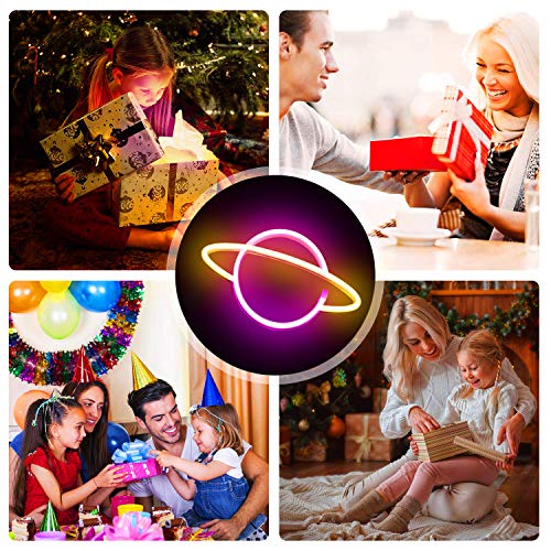 XIYUNTE Planet Neon Light White/Pink Led Signs Wall Decor, Battery or USB Operated Planet Lamp Blue Planet Neon Signs Light up for Home,Kids Room,Bar,Festive Party,Christmas,Wedding
