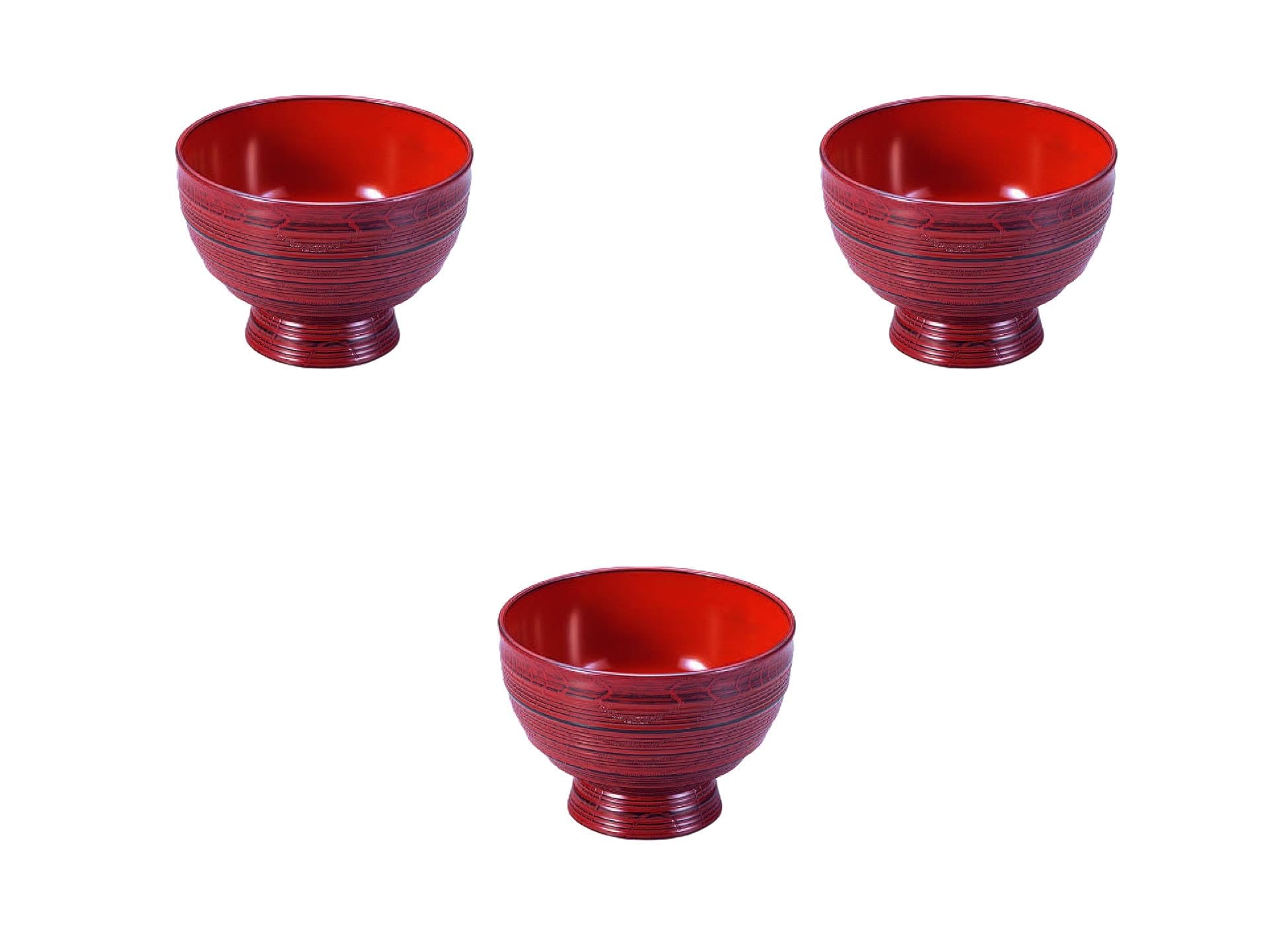 Set of 3 ABS Rocro Eye Bowl, Negorouchi Vermilion, Bowls