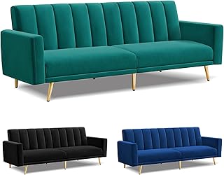 ALFORDSON Convertible Sofa Bed Adjustable Recliner, Modern 3-Seater Armchair Lounge with Velvet Upholstery and Tufted Desi...