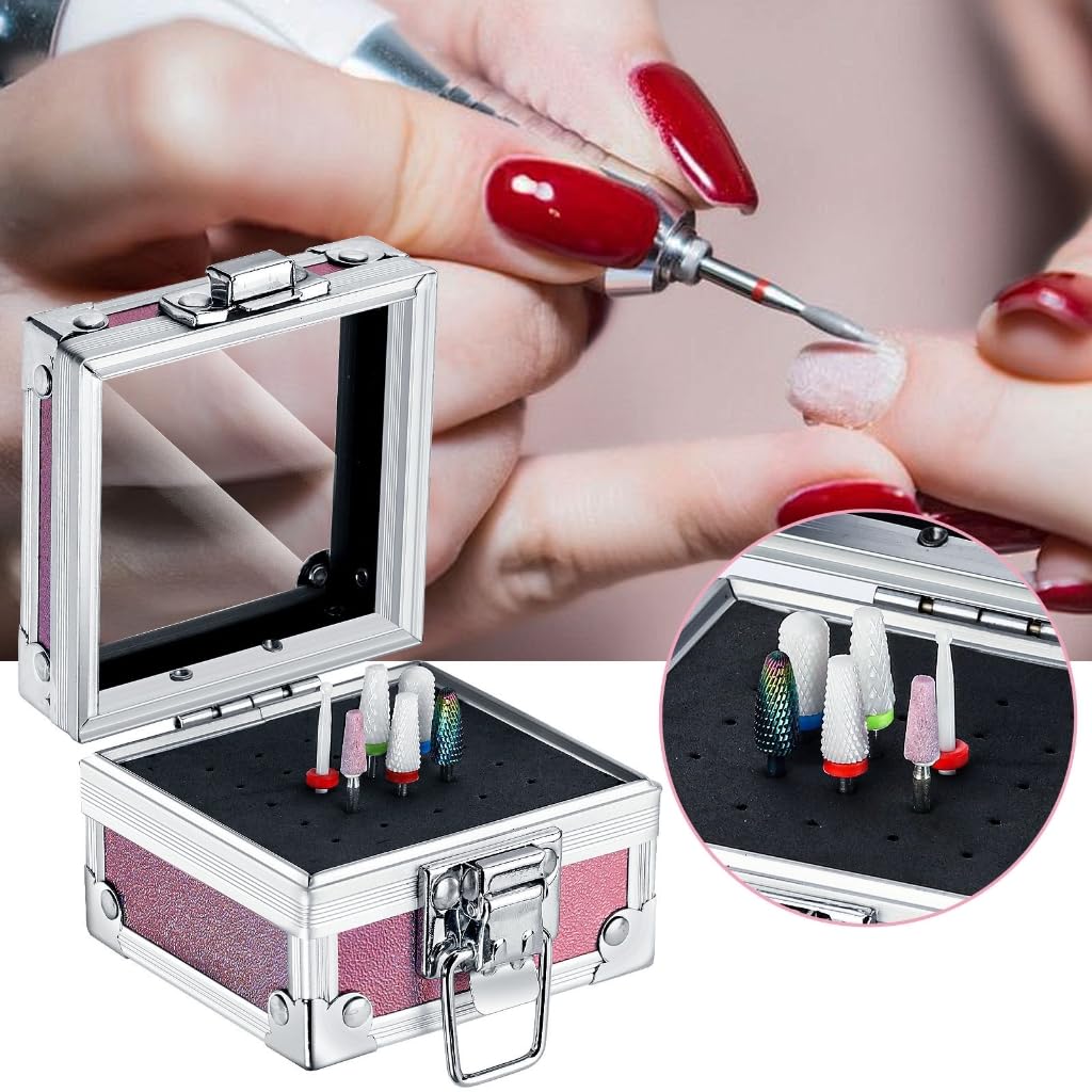 Nails Drill Holder Case with 25 Slots Stainless SteelStorage Box for Manicure Tool Organization Nails Bits Organized