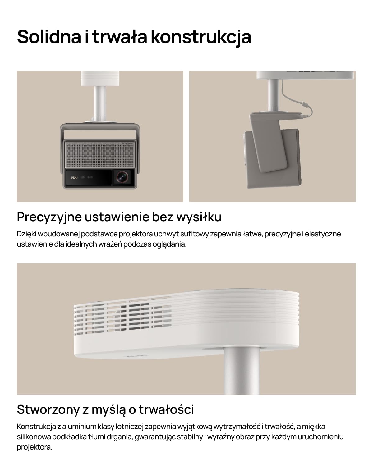 XGIMI Uchwyt Sufitowy 2026, Kompatybilny z Serią Horizon 20 (do 5,4 kg) oraz Horizon S Max, Ukryte Prowadzenie Kabli, Aluminium Lotnicze, Obciążenie 10 kg