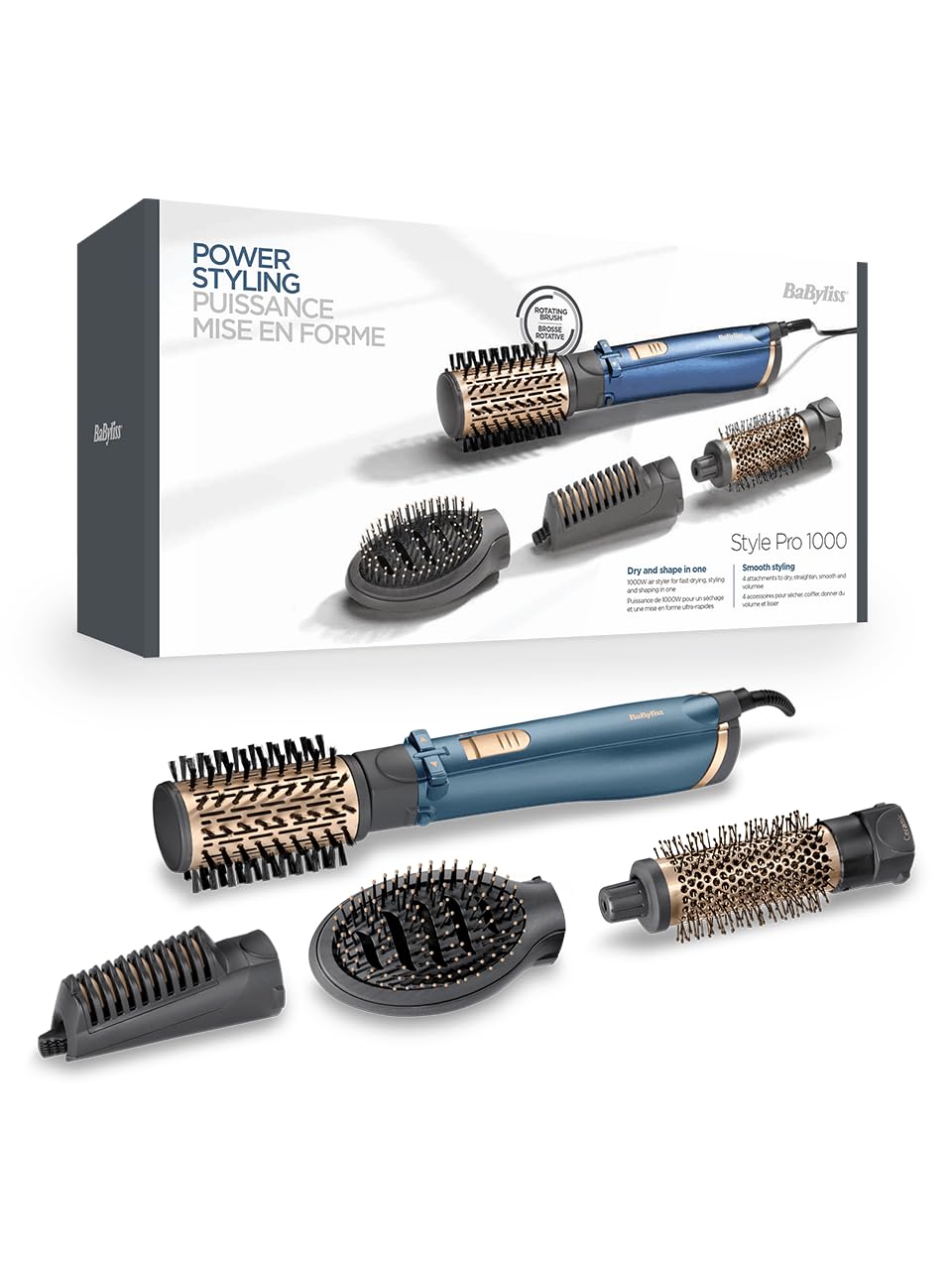 BaByliss Hava Üflemeli Döner Başlıklı Saç Şekillendirici Set StylePro, 1000W, 4 Başlık, İyon Teknolojisi, AS965E