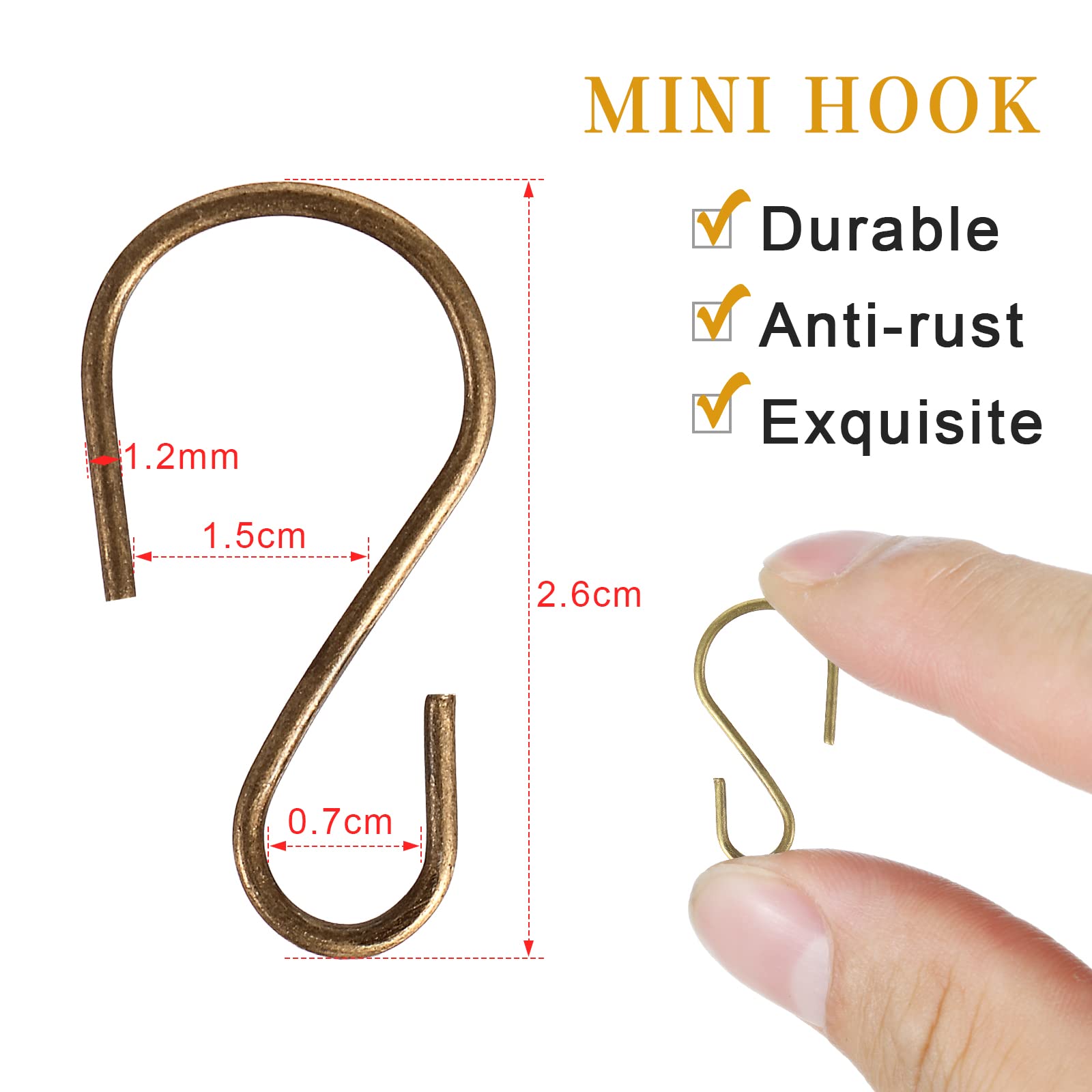 Sratte 120 Pcs Mini S Hook For Hanging 1 Inch Metal Hanging Hooks S Shaped Iron Wire Hangers Mini Ornament Storage Hangers For Irish Day Decor Pot Plant Jewelry Keychain (bronze Color),bronzecolor P 287012984