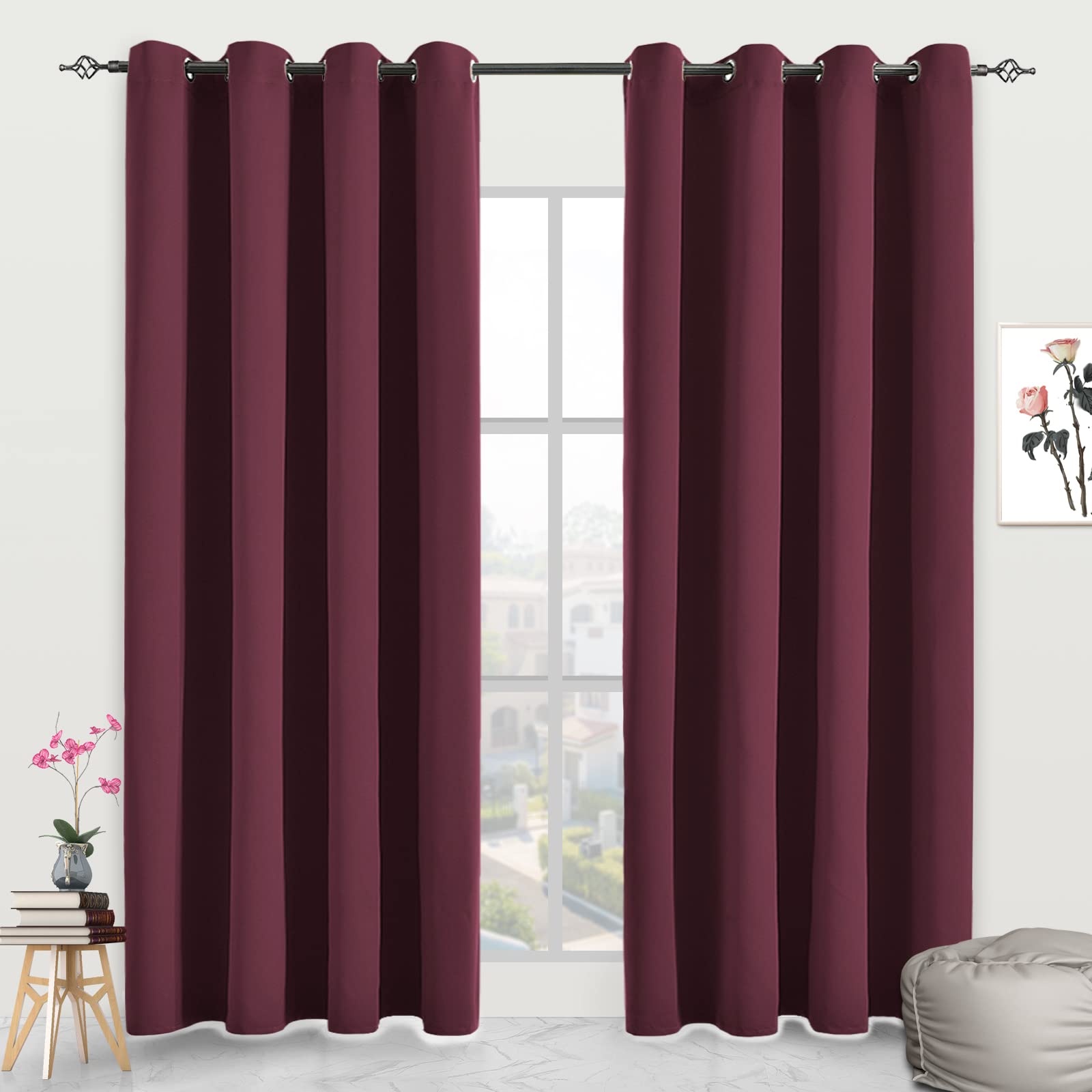 JSFLY Blackout Curtains for Bedroom Thermal Insulated Light Blocking Room Darkening Curtains Solid Grommet Window Drapes for Living Room, Set of 2