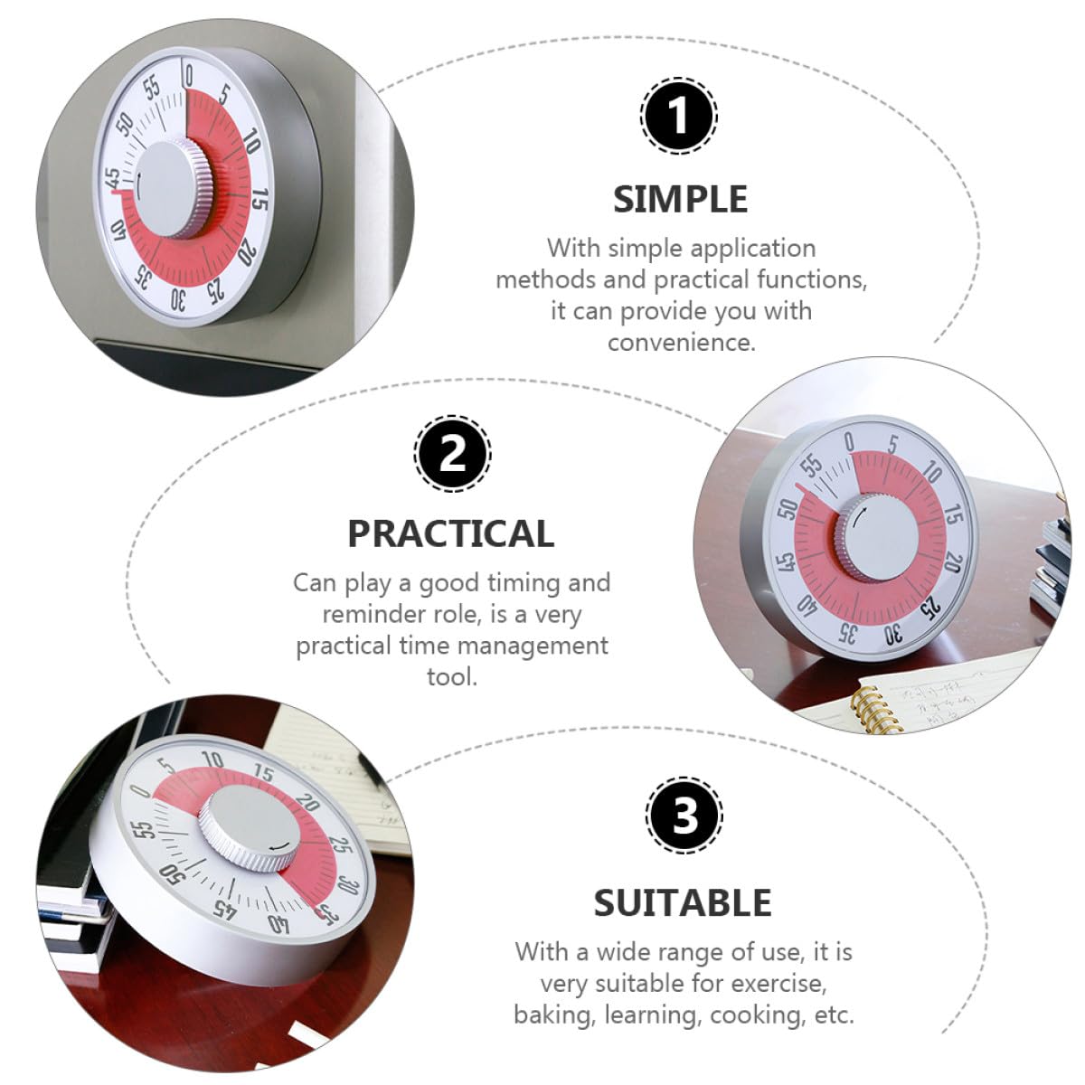 MAGICLULU Timer da Cucina per Studio in Abs Bianco, Conto alla Rovescia Promemoria, Pratico per Cottura e Allenamento