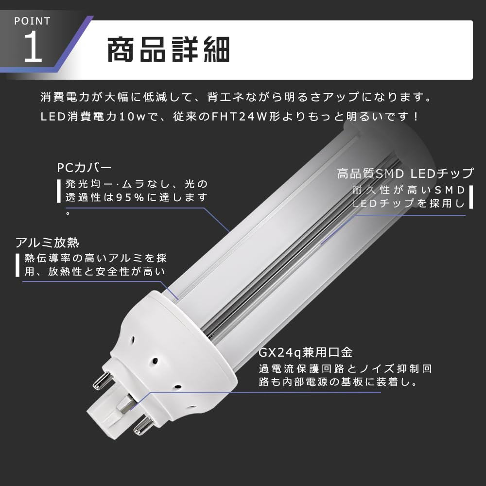 Amazon | LED コンパクト蛍光灯 LED蛍光ランプ FHT24EX FHT24EX