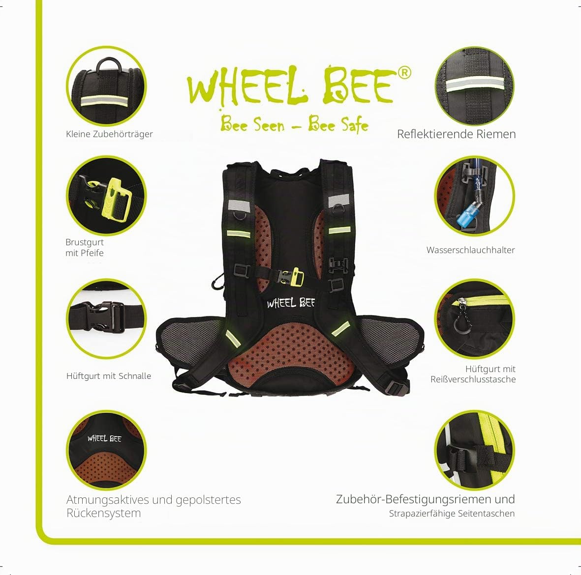 Wheel-Bee Fahrrad Rucksack Stelvio Black, mit integrierten LED-Licht für maximale Sichtbarkeit und Sicherheit, 18 Liter, diverse Fächer, tolles Tragesystem, USB Port, Regenhülle, 950019