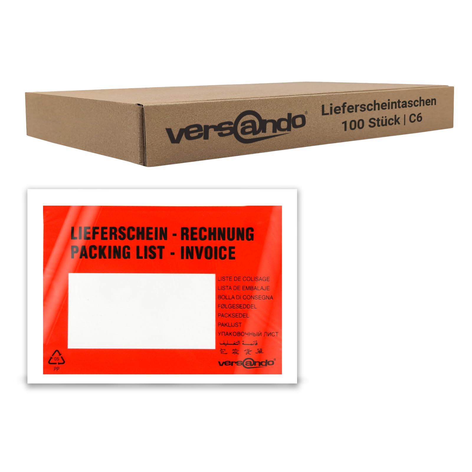 versando 100 Lieferscheintaschen C6 selbstklebend Dokumententaschen Begleitpapiertaschen rot/schwarz bedruckt Lieferschein/Rechnung