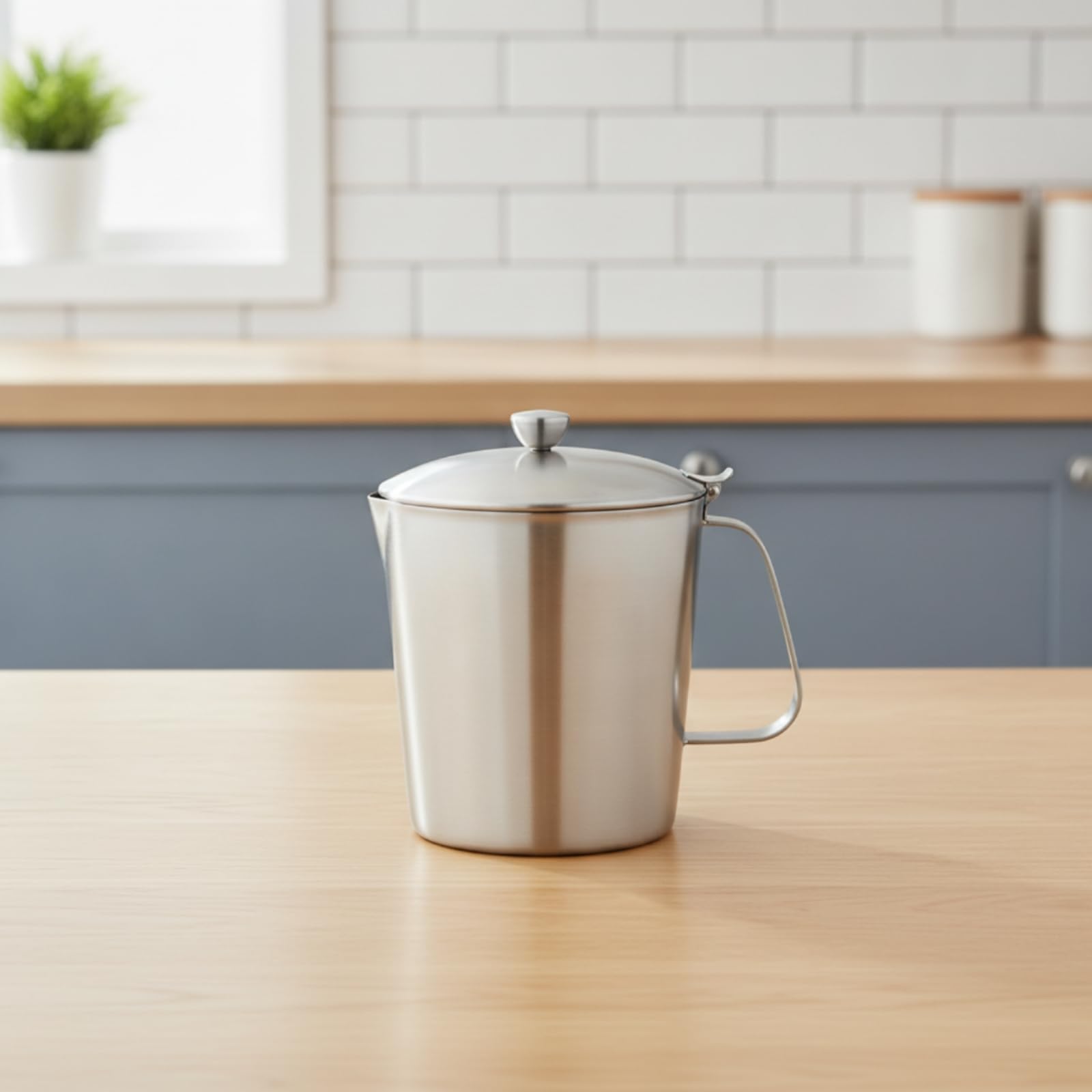 Vaso Medidor de Cocina Jarra Taza Recipiente con Tapa de Acero Inoxidable 304 con Preciso y Asa Robusta con Escalas Internas Adecuado para Medir, 1500ML