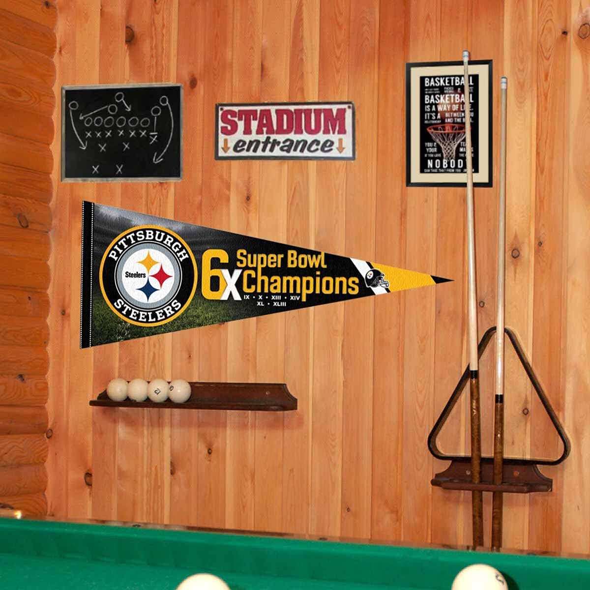Pittsburgh Steelers 6 Time Bowl Champions Pennant Banner Flag - Image 2