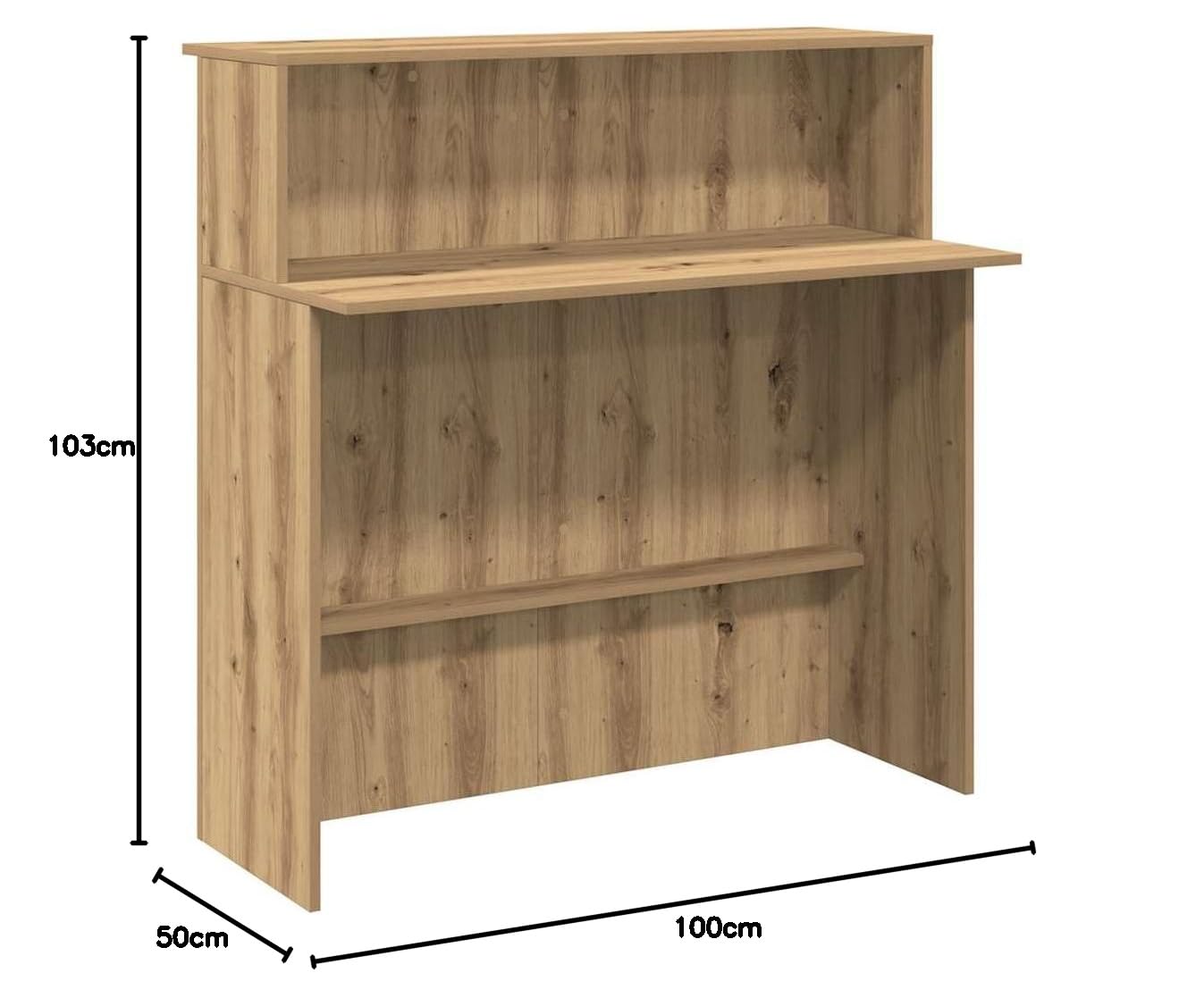 Banco Reception per Ufficio in Truciolato Rovere Artigianale 100x50x103,5cm con Bancone Integrato e Ripiano Archiviazione per Hotel Cliniche Saloni di Bellezza