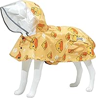 Vista 14 de Impermeable para perro con poncho con capucha, chaqueta de lluvia amarilla ajustable de alto reflejo, con agujero para correa para perros pequeños