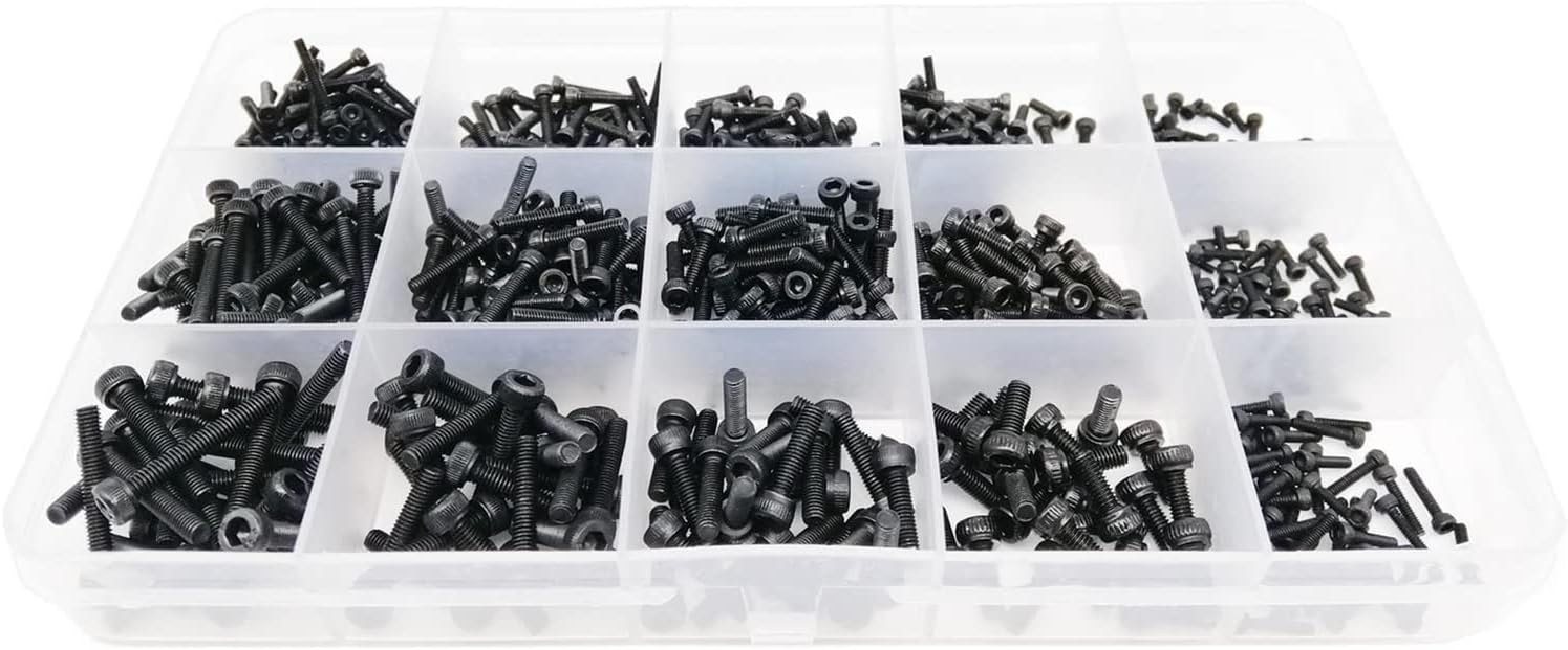 Wshao Store 400/2100pc M1.6 M2 M2.5 M3 M4 M5 Black Grade 12.9 Steel Hexagon Hex Socket Cap Head Screw Bolt Nut Washer Set Assortment Kit Box (Color : Set B 650pcs)
