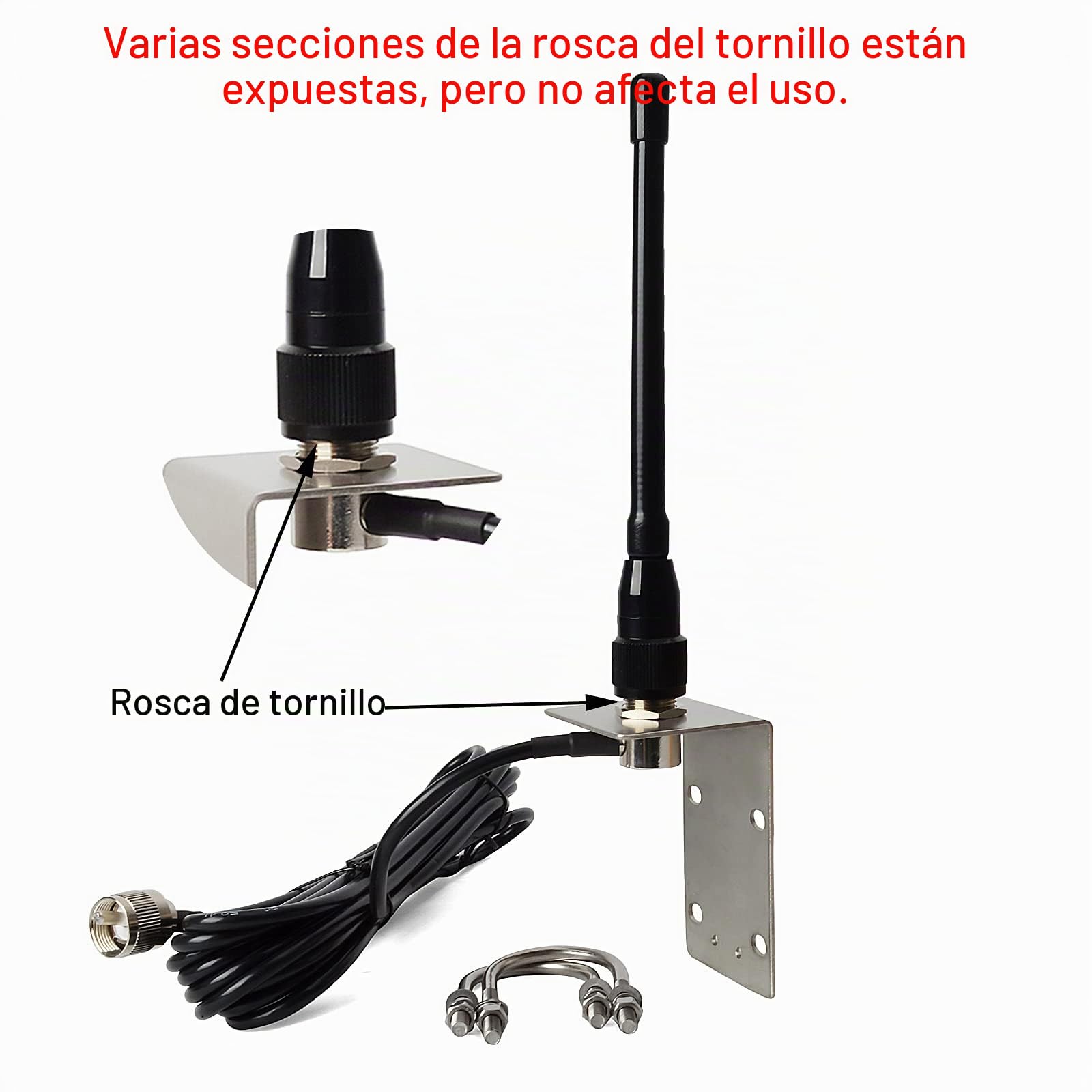 UAYESOK Base de antena marina VHF de goma de 156-163 MHz con cable RG-58 de 5 m, conector PL259 con soporte en L de acero inoxidable y pernos en U