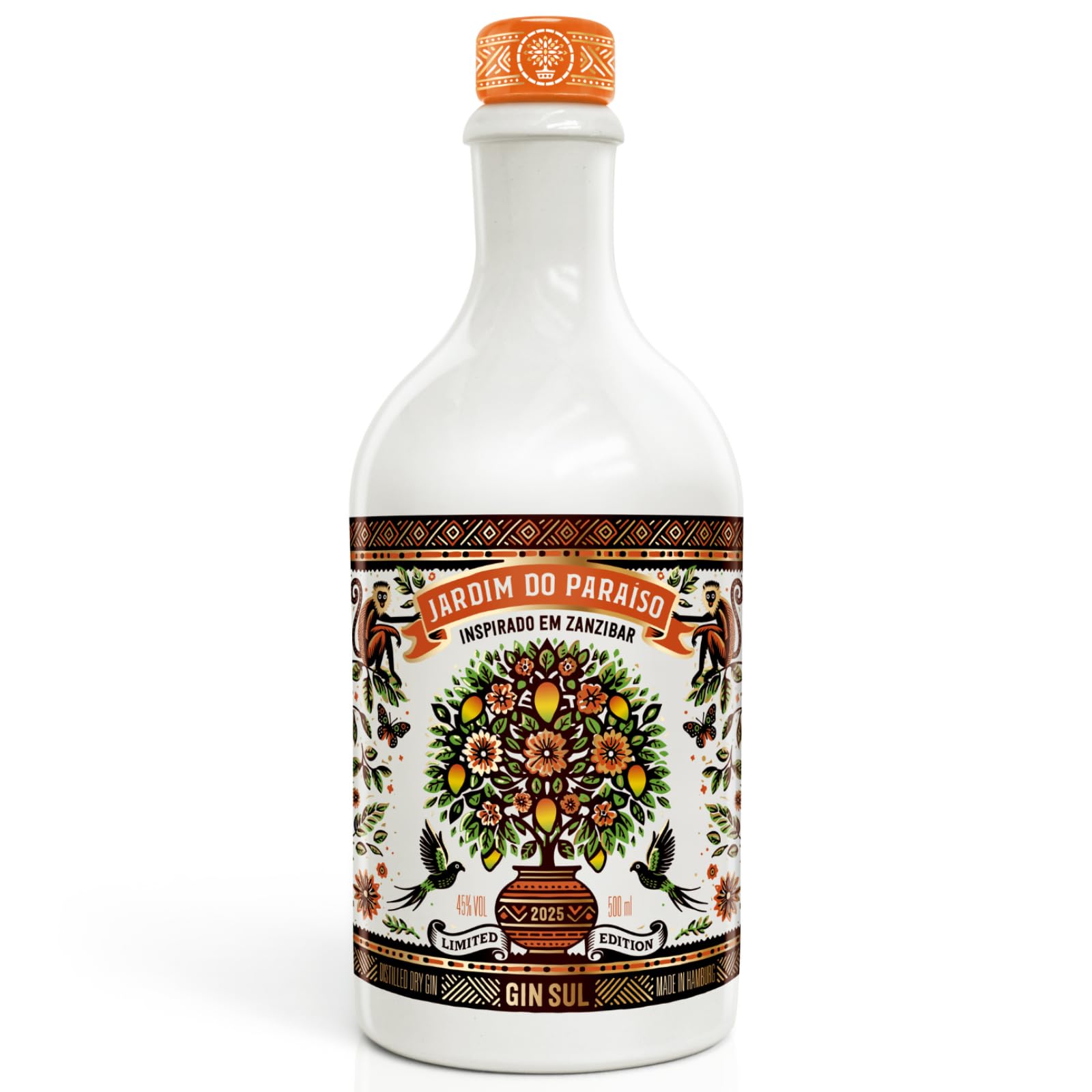 GIN SUL Jardim do Paraíso Zanzibar - limitierter Prestige-Gin - 1 x 0,5l Distilled Dry Gin made in Hamburg 45% Vol. - Mango, Passionsfrucht, Muskat, Ingwer & Kardamom – fruchtig, würzig