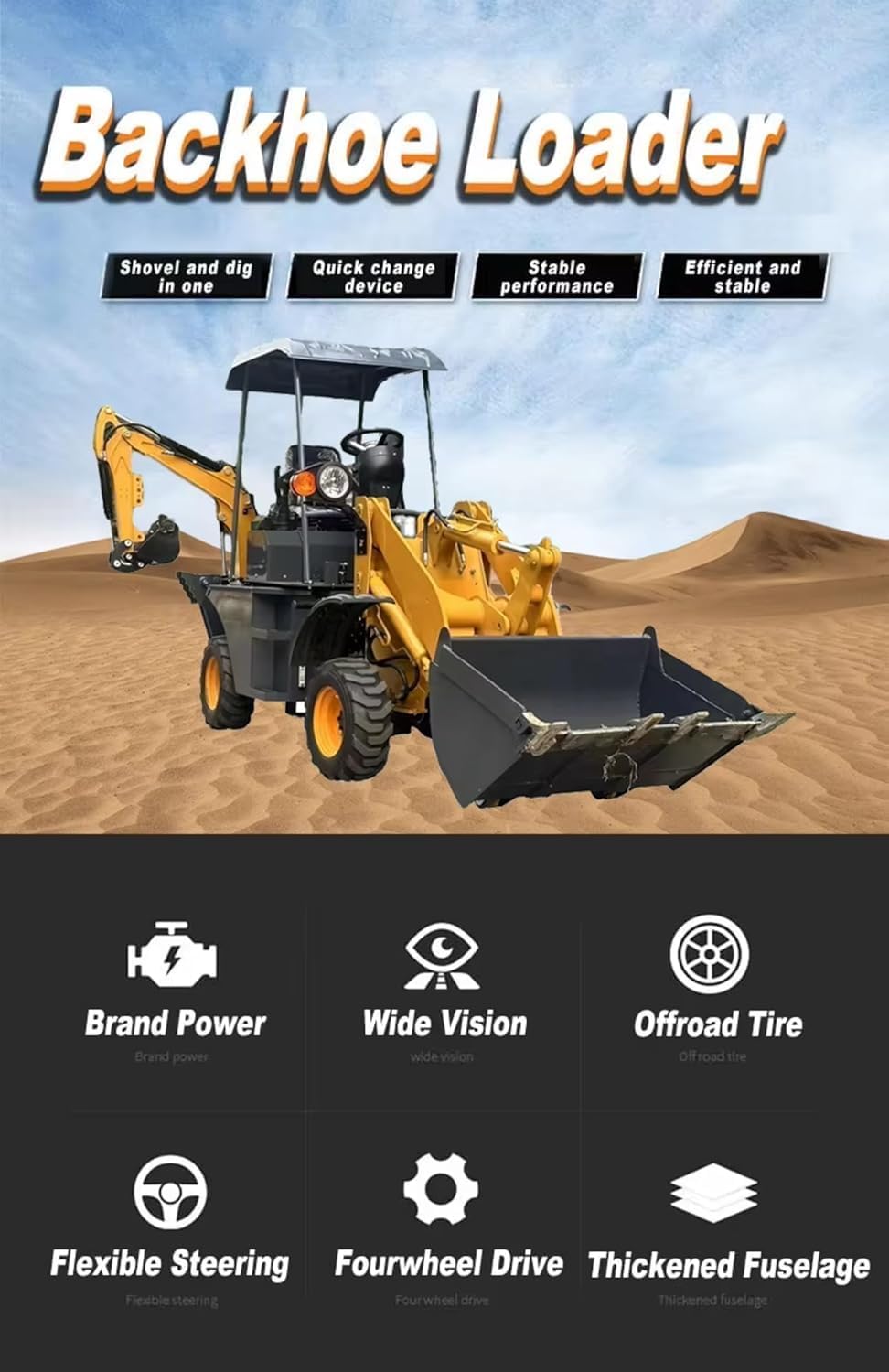 4WD Compact Track Skid Steer Loader - Universal Quick Attach, Anti-Skid Tracks, High Lifting Force, Compatible with Bucket Grapple Forks, for Tight-Space Farming Landscaping Snow Removal Construction