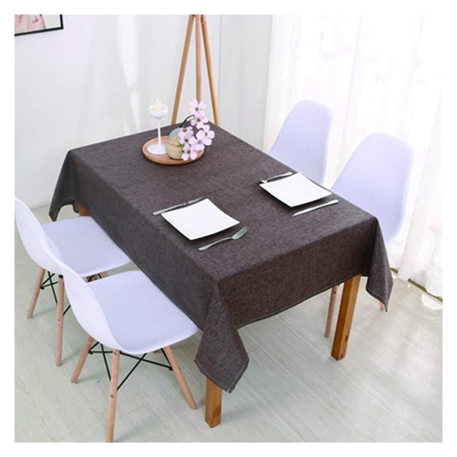 Nappe en lin rectangulaire antitache et lavable en machine 130x220cm couleur café