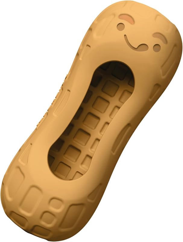 Juguete de golosina de maní de goma masticable fuerte Nylabone, sabor a mantequilla de maní, mediano | Caucho natural, juguetes para masticar duraderos, material duradero y duradero, fomenta una masticación saludable, para perros de hasta 35 libras