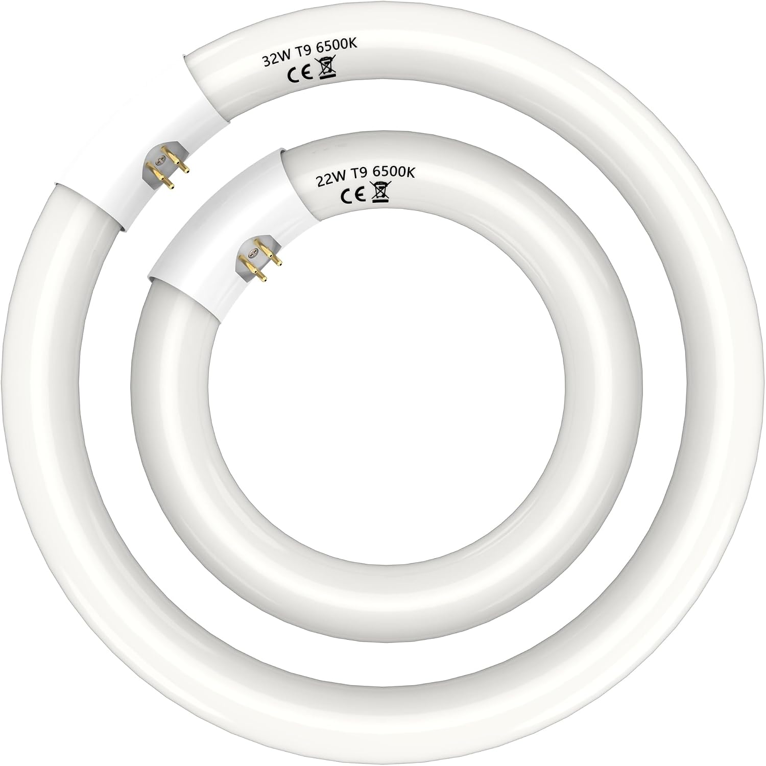FC8T9 22W and FC12T9 32W Circular Light Bulbs Set, 6500K,G10q Prong,2 Pack | 8 Inch T9 22 Watts Round Fluorescent Bulb, 12 Inch 32 Watts Fluorescent Lamp,CRI 80, 6500K,G10q Prong, 2 Pack