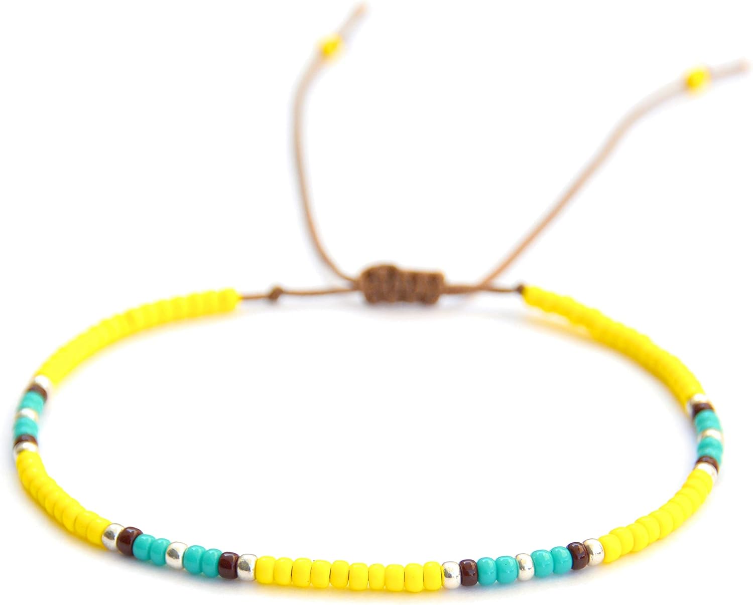 Anklet for Teen Girls and Women, Hippie Colorful Yellow Beaded Beach Anklet, Native American Jewelry, Adjustable Waterproof String Anklet, Handmade by Tribes