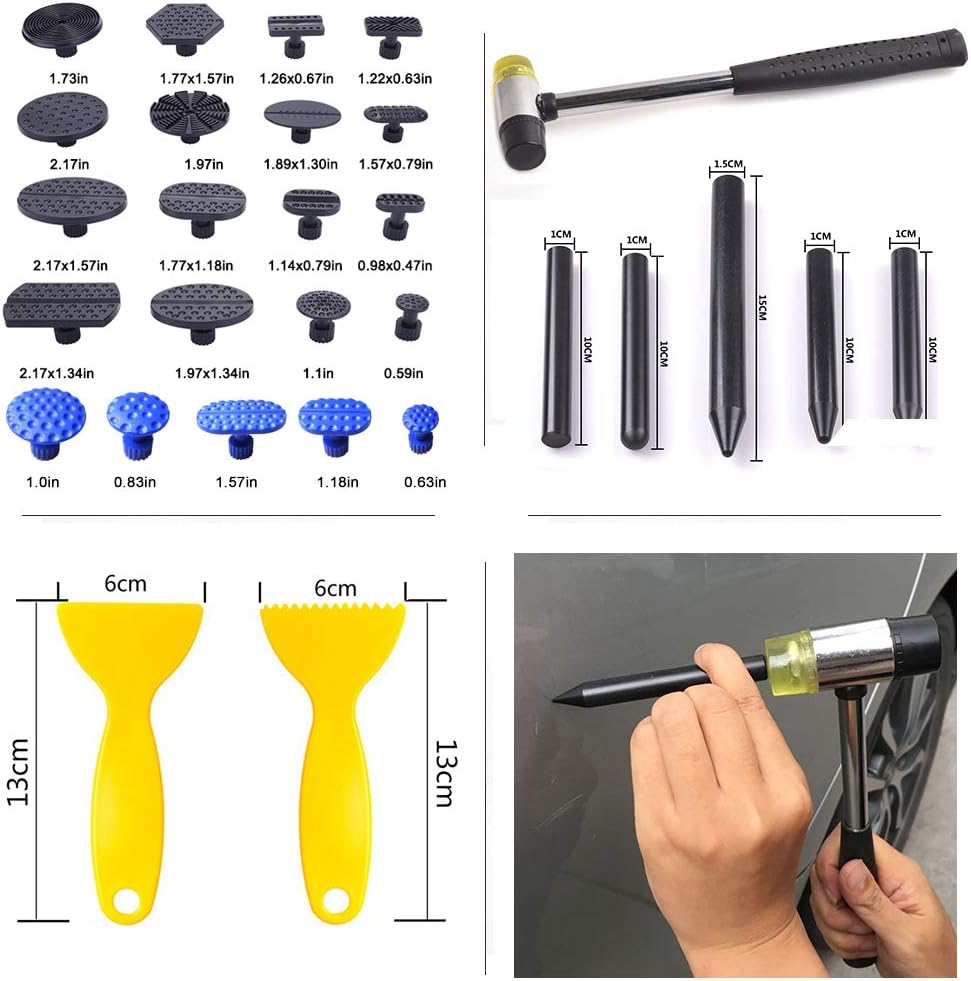 Gliston Auto Dent Puller Kit - Adjustable Golden Dent Remover Tools Paintless Dent Repair Kit Dent Lifter Puller for Car Large & Small Ding Hail Dent Removal : Automotive