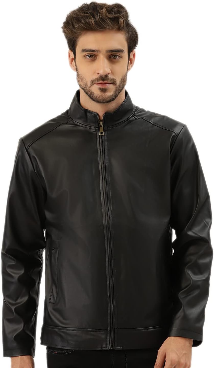 Leather RetailMen's Faux Leather Regular Length Jacket(lr0001_Black)
