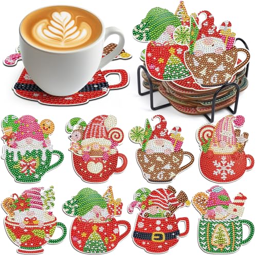 YOMOVER Weihnachtstag Diamant Painting Untersetzer - 8 Stück DIY 5D...