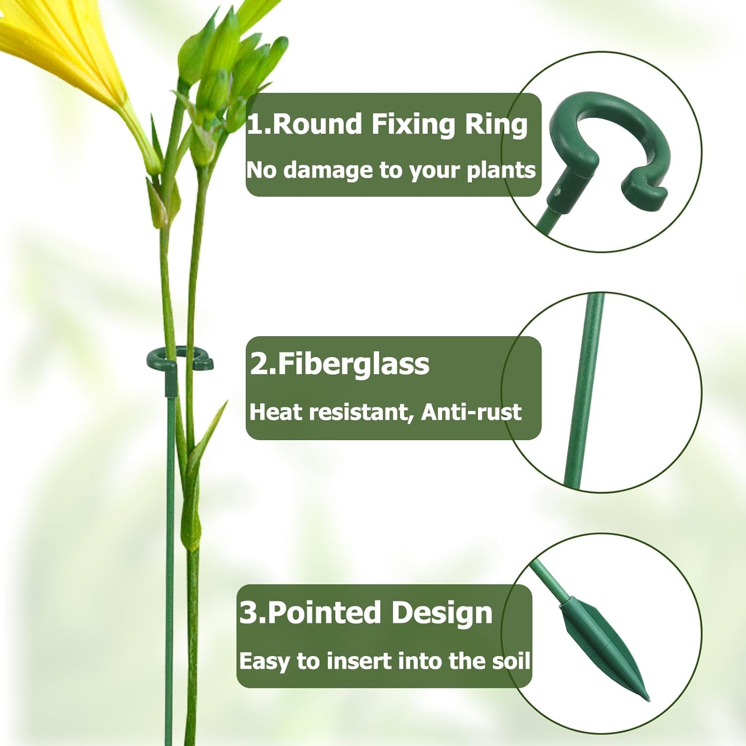 Pali per Piante da 10 Pezzi, Pali di Supporto per Piante a Stelo Singolo Pieghevole Bastoncini per Orchidee con Clip Pali da Giardino per Piante in Vaso da interni ed Esterni (Verde