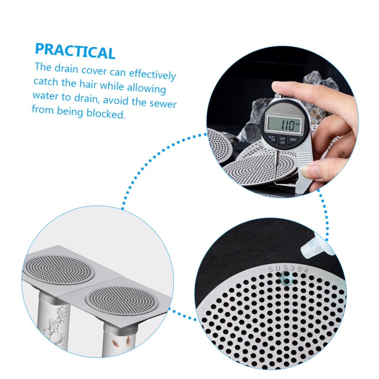 Operitacx 5 Piezas Filtro de Acero Inoxidable baño recogedor de desagüe de Ducha de Pelo colector de desagüe de la Ducha tapón de Pelo para desagüe de Ducha Ronda Acero Inoxidable 304 Plata
