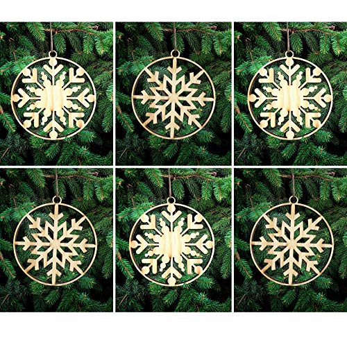 6 Stück Schneeflocken Christbaumschmuck aus Holz Weihnachtsdeko Holz...