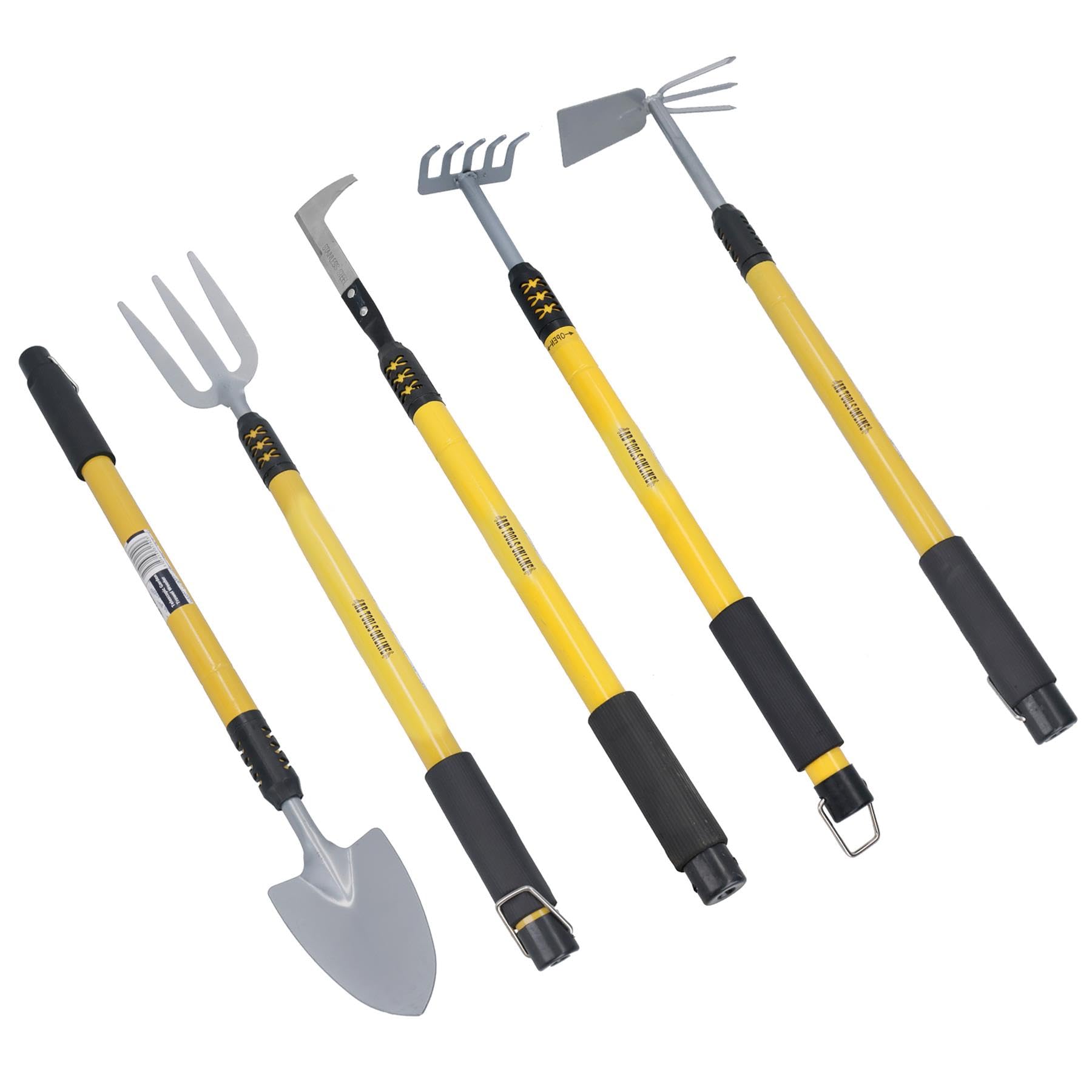 AB Tools Garden Fork + Weeder + Shovel + Hoe + Rake with Telescopic Handles 25