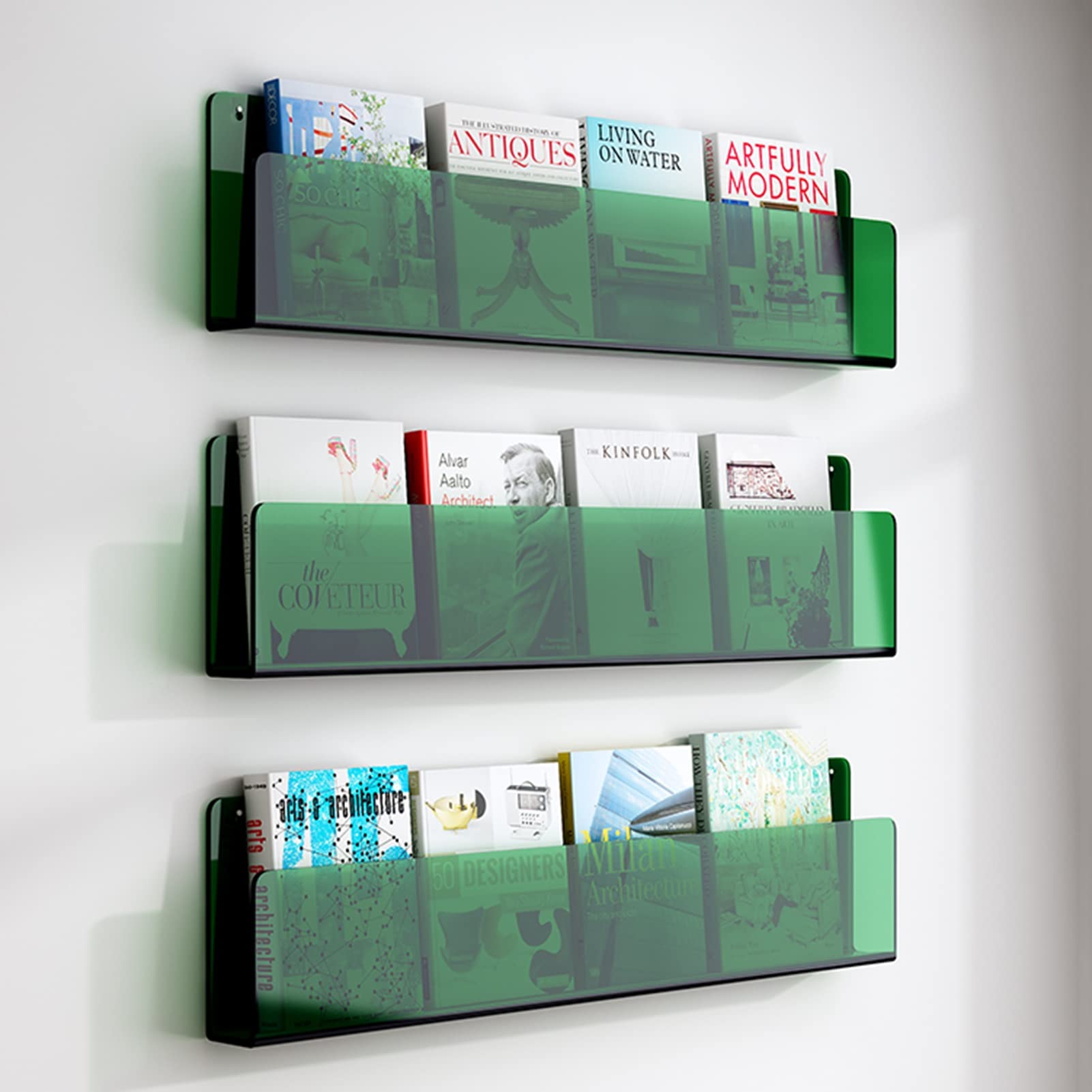 SAeWare Portariviste in acrilico da appendere alla parete, portariviste multiuso, per casa, bagno o ufficio, verde, 100 cm