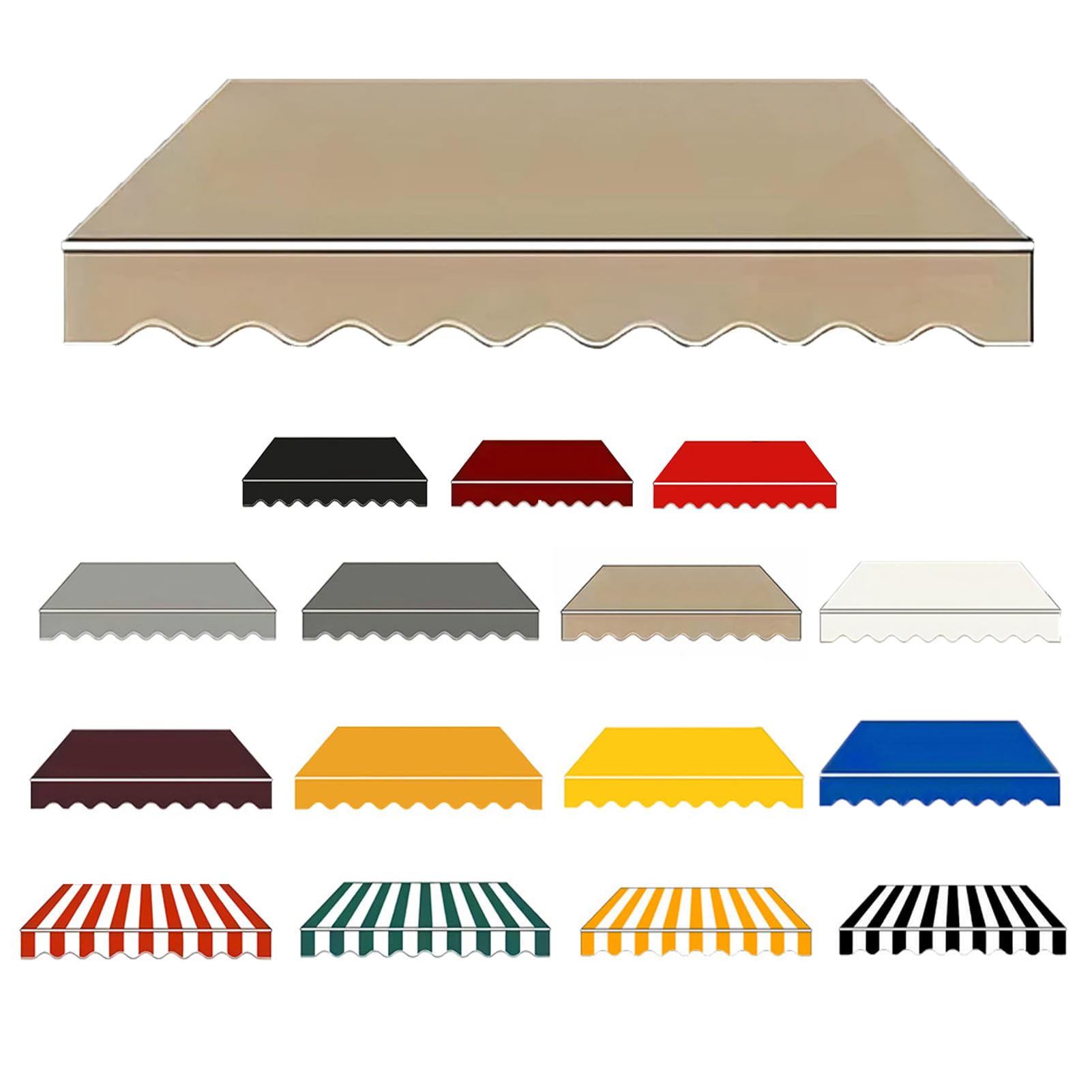 Generico Manual Awning Replacement Fabric with Valance, Waterproof Canvas Awning Cover,Retractable Awnings Fabric, Patio Awnings Replacement Cover,Garden Sunshade for Balcony,Khaki,300x150cm