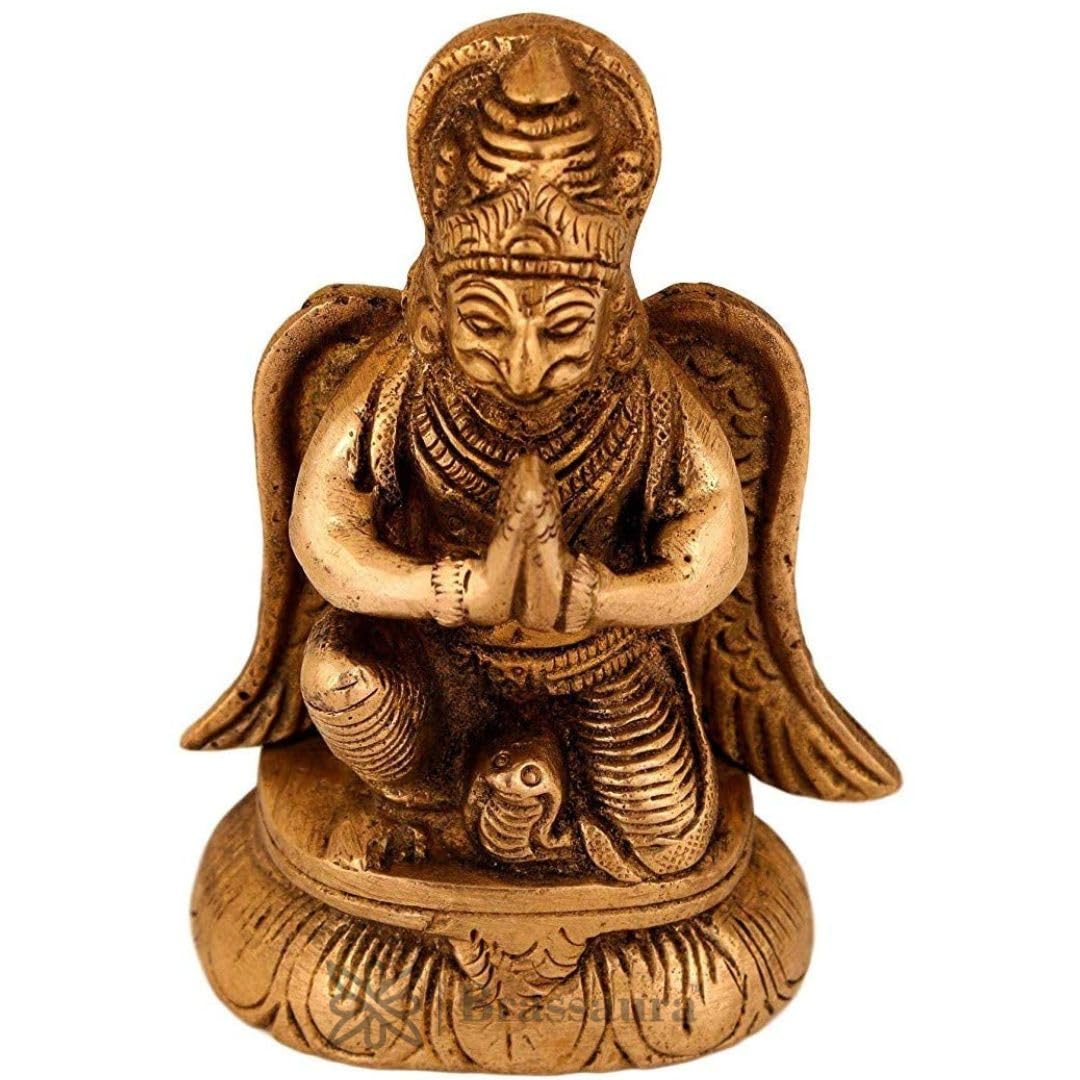 Brassaura™ Brass Garuda Idol Statue Vishnu's Vehicle Eagle Height 3.5" Sculpture Bhagwan Entrance Home Warming Vastu Sculpture Bhagwan Entrance Home Warming Vastu Dcor