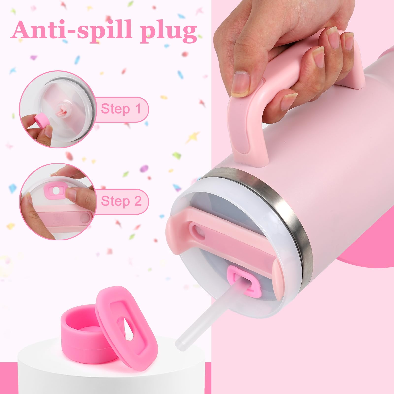 3tyto 15PCS Cup Accessories Set for Stanley Cup 30oz 40oz Tumbler with Handle, Including Silicone Straw Cover and Boot, Spill Proof Stopper, Stanley Charms, Handle Charm, Initials Sticker