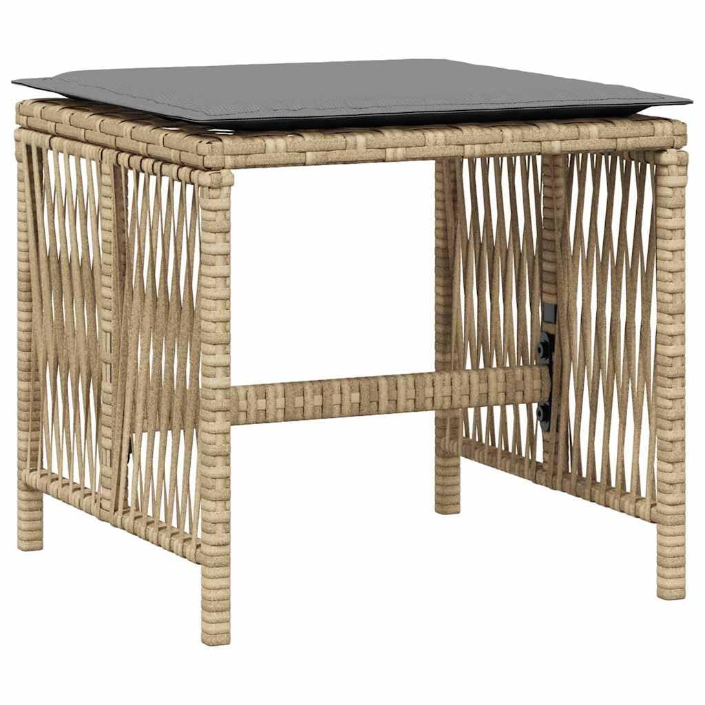 Taboret ogrodowy zestaw 4 poduszek z polirattanu 41 x 41 x 36 cm