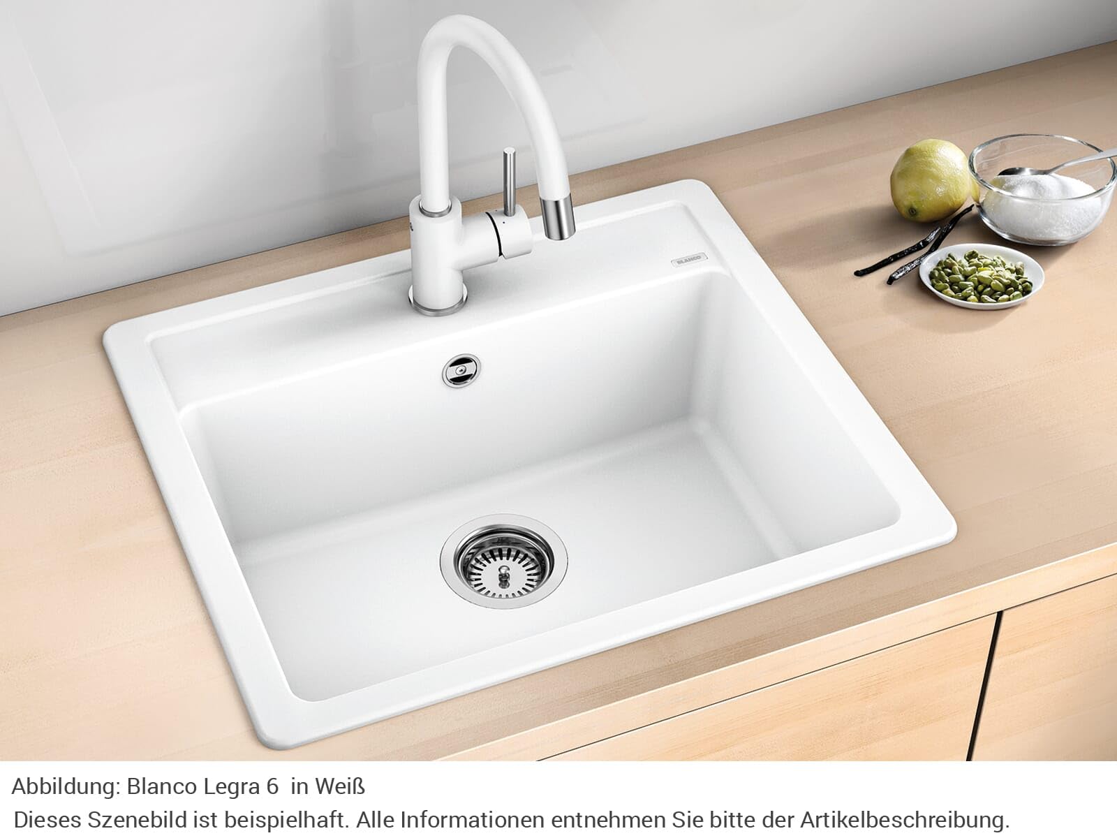 BLANCO LEGRA 6 – Fregadero Rectangular de Granito para Armarios Bajos de 60 cm de Ancho – De SILGRANIT – Sin Escurridor – Gris – 523332