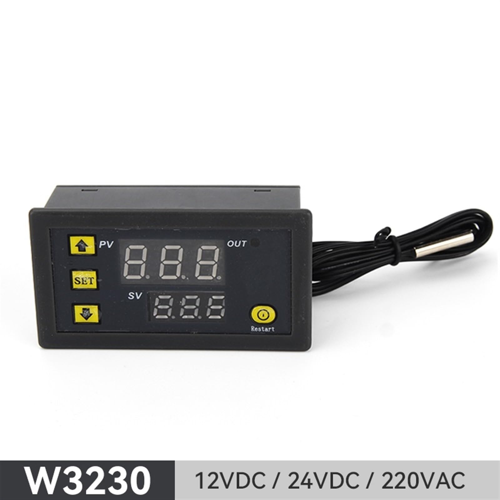 W3230 Digitaler Mini-Temperaturregler Thermostat Relaisausgang 12 V 24 V 220 V Regler Heizung Kühlung Steuerung mit Sensor (Color : AC 220V)