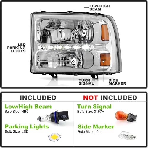 Miniatura 2 de ACANII - Para Ford F250 F350 F450 F550 Superduty Excursion 1999-2004 Faros delanteros LED para conductor + lado del pasajero