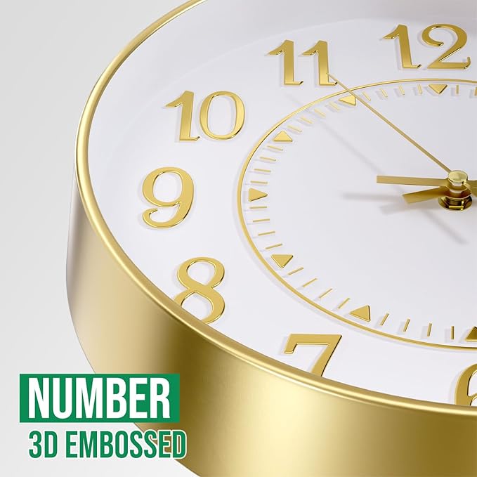 Reloj de Pared Moderno Analógico Silencioso 12 pulgadas Blanco-Dorado miniatura 6
